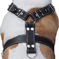 Vista 4 de Arnés para perro de cuero genuino negro grande. 30-35 pecho, 1.5 correas anchas Pitbull, Boxer