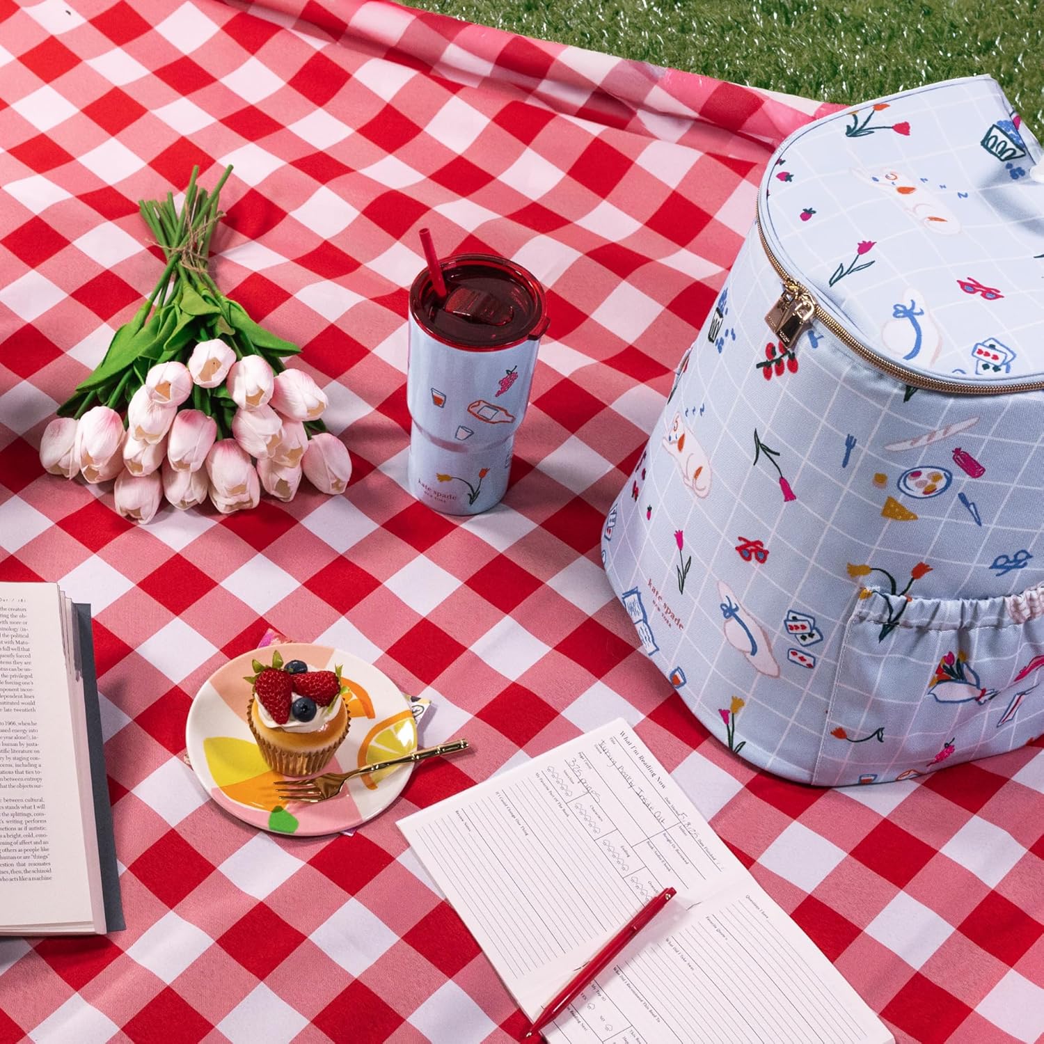 kate spade new york 20 Ounce Insulated Tumbler for Cold and Hot Drinks with Reusable Straw, Stainless Steel Travel Cup with Slide Top Lid (Park Picnic) - Image 4