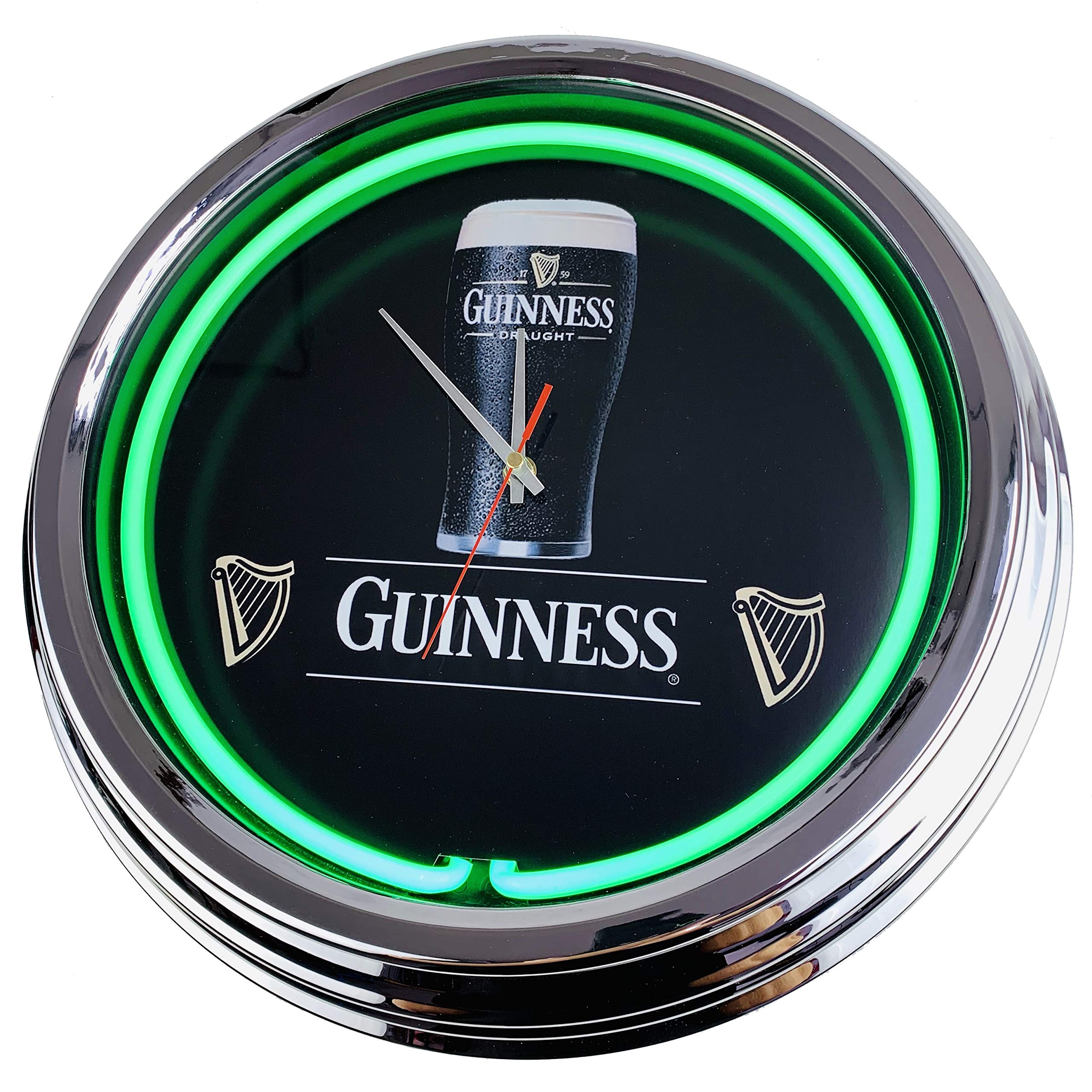 Neon Clock Guinness WallClock Deko-Clock LeuchtClock USA 50's Style Retro NeonClock Dining Room Kitchen Living Room Office (Green)