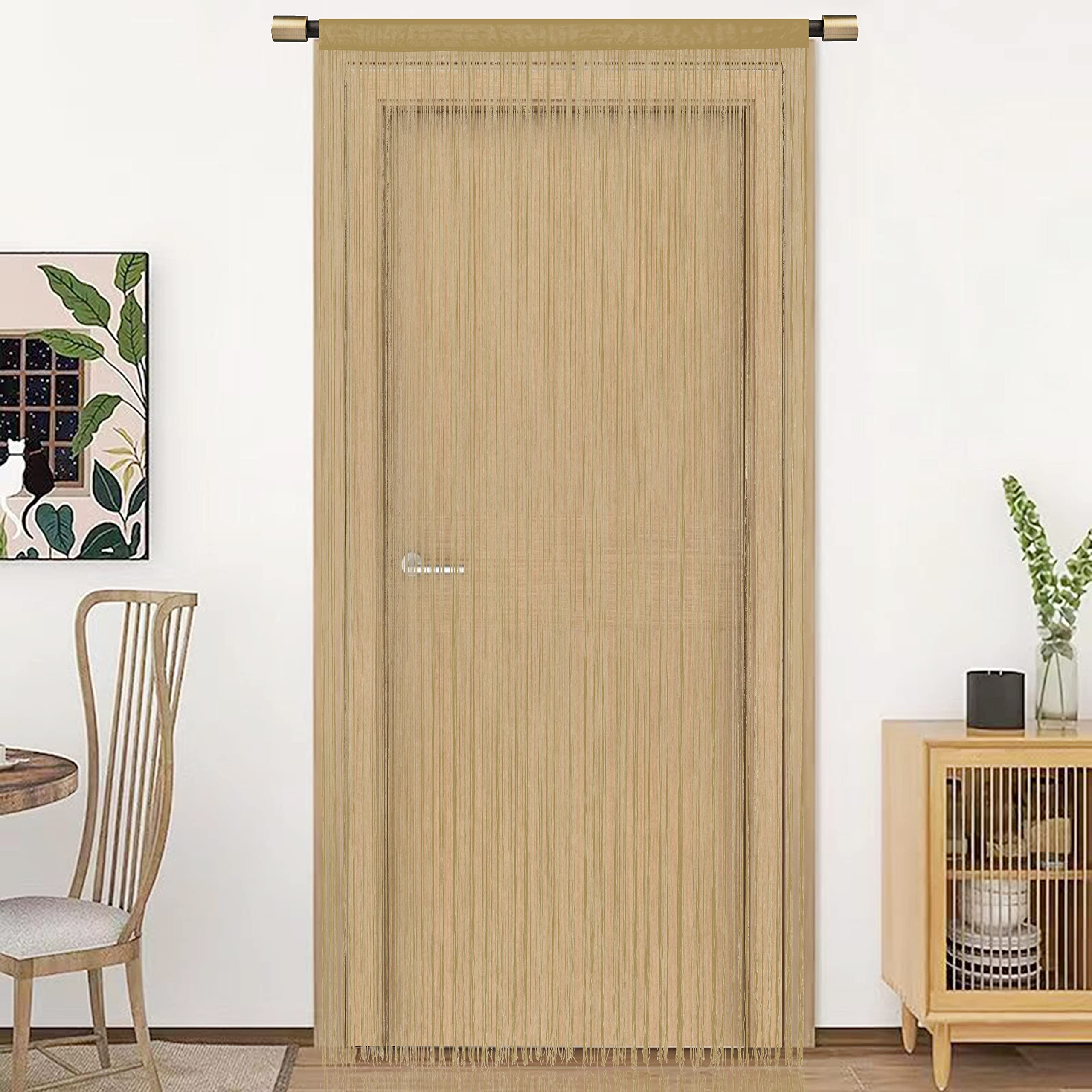 HSYLYM String Tenda per porte Decorazioni per finestre Divisorio Decorazioni per stanze Tenda singola per finestra 90x200cm Ecru profondo