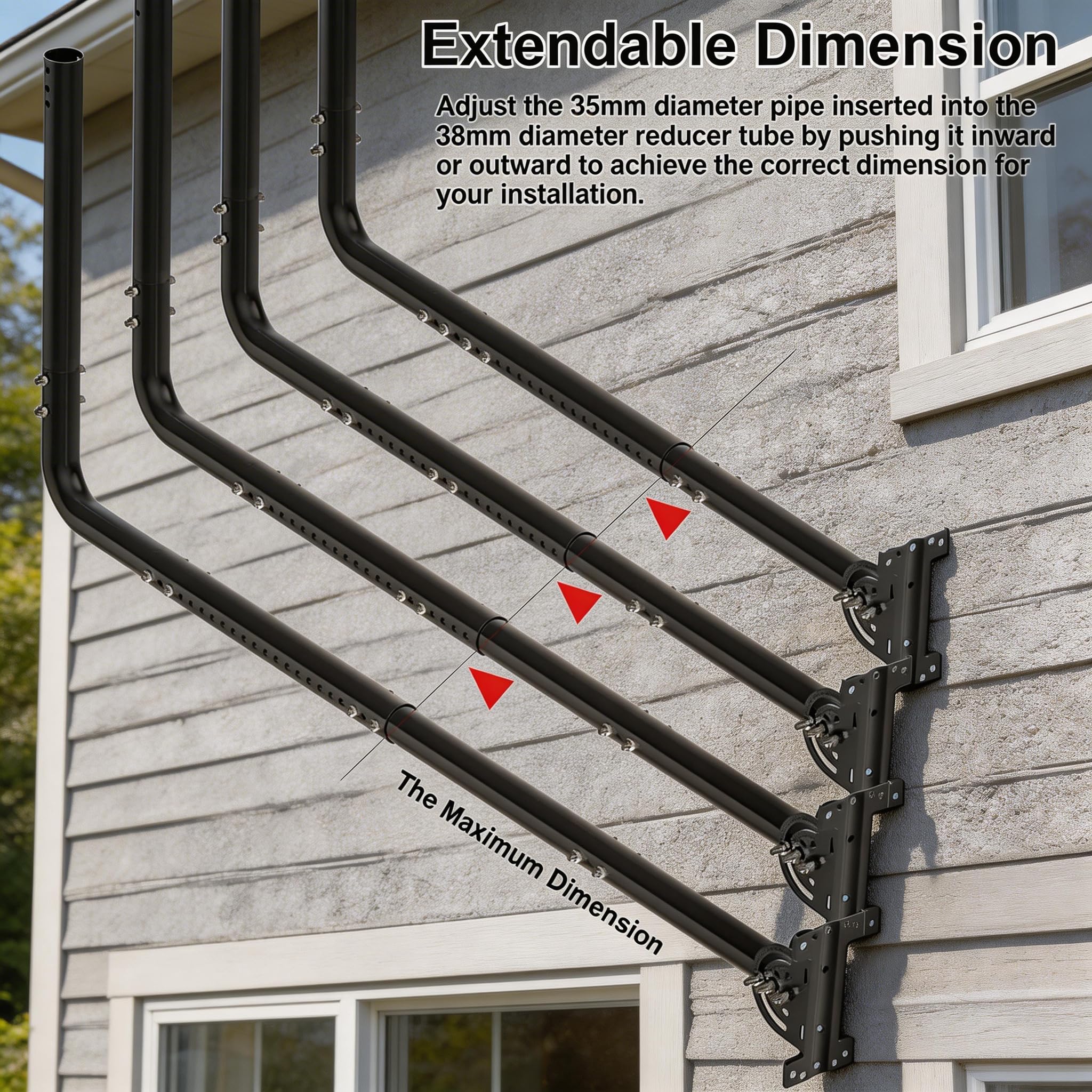 Soporte de Pared para Antena con Codo de 90° y Tubo de Extensión 60 cm, Kit para Antena TV Exterior, WiFi, Estación Meteorológica y Star Link, Negro
