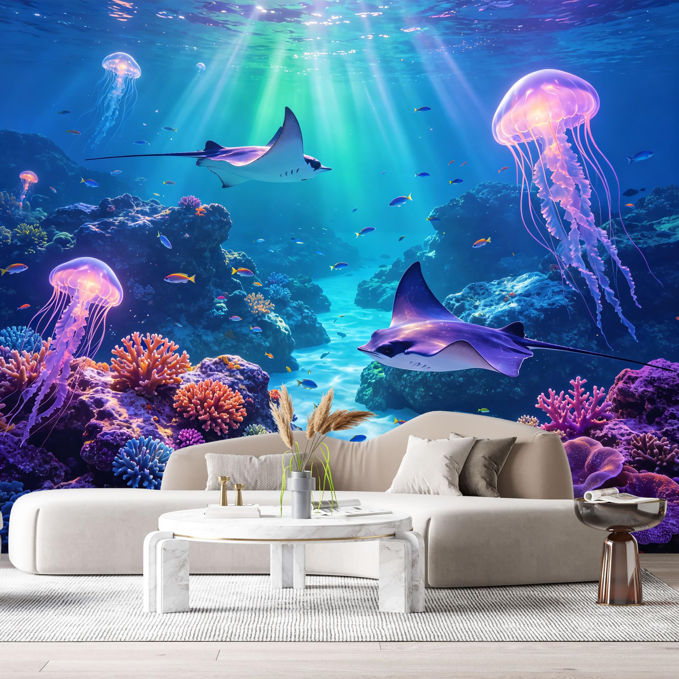 Custom Size Wall Murals Ocean Marine Tropical Jellyfish Stingray Underwater 3D SelfAdhesive Wall Fabric Removable Large Wallpaper for Photo Living Room