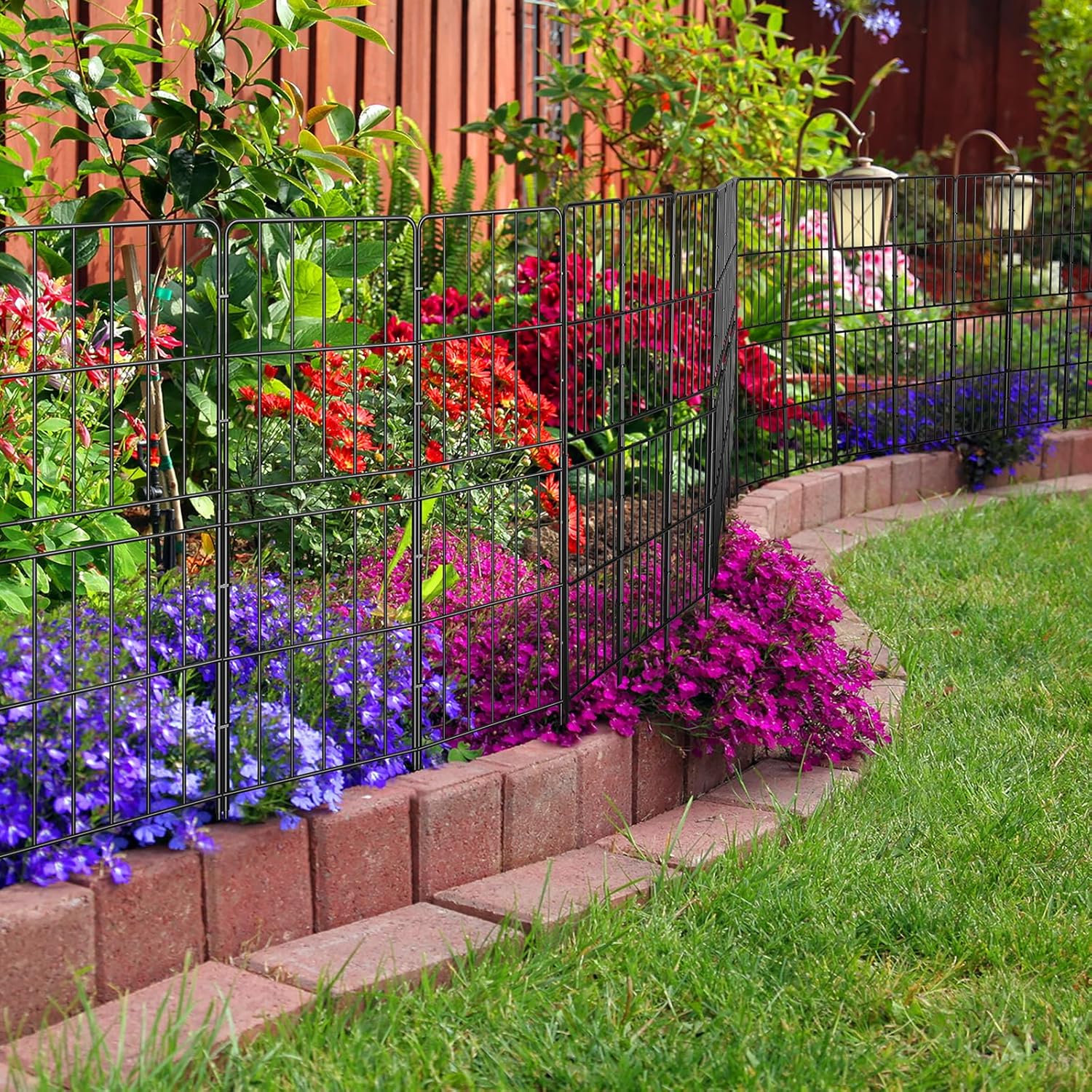 OUSHENG Decorative Garden Fence Fencing 10 Pack, 37.5in (H) x 10ft (L) Rustproof Metal Wire Panel Border Animal Barrier for Dog, Flower Edging for Yard Landscape Patio Outdoor Decor, Square