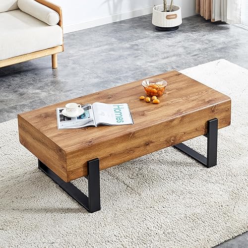 Miniatura 8 de BFJDM Mesa de centro rectangular rústica de 47.24 pulgadas MDF con patas de metal para sala de estar, comedor, dormitorio, oficina