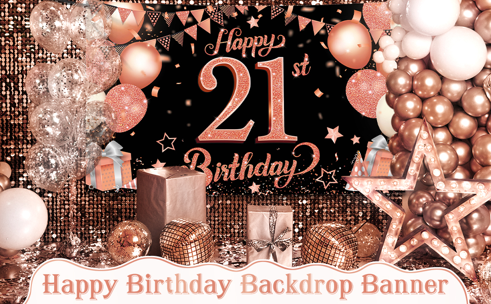 Amazon.com: KatchOn, Rose Gold Happy 21st Birthday Banner