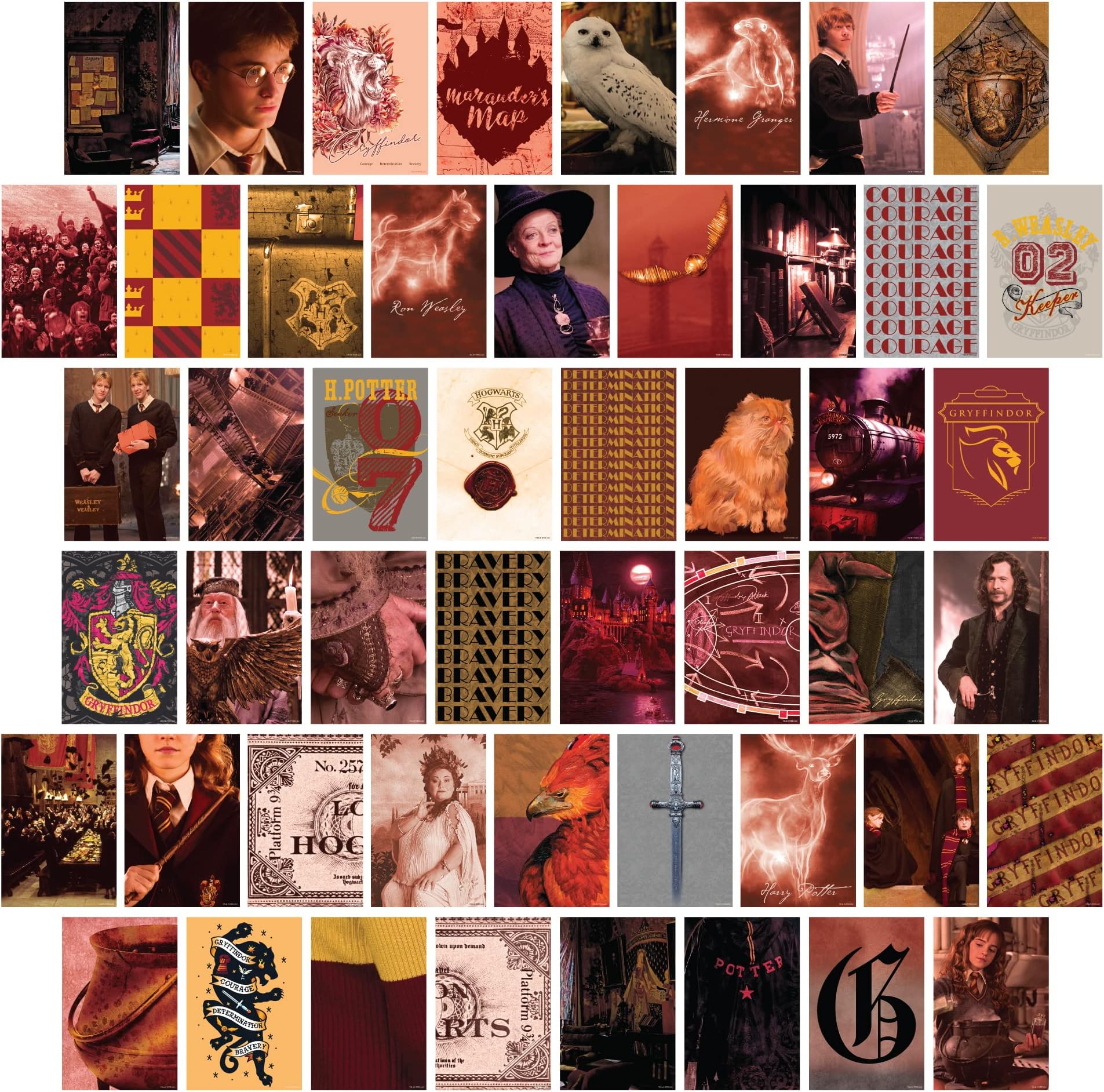 Conquest Journals Harry Potter Gryffindor Wall Collage, Set of Fifty Collectible 4x6 Official Art Prints From The Wizarding World, Printed on Quality Card Stock, Matte Finish