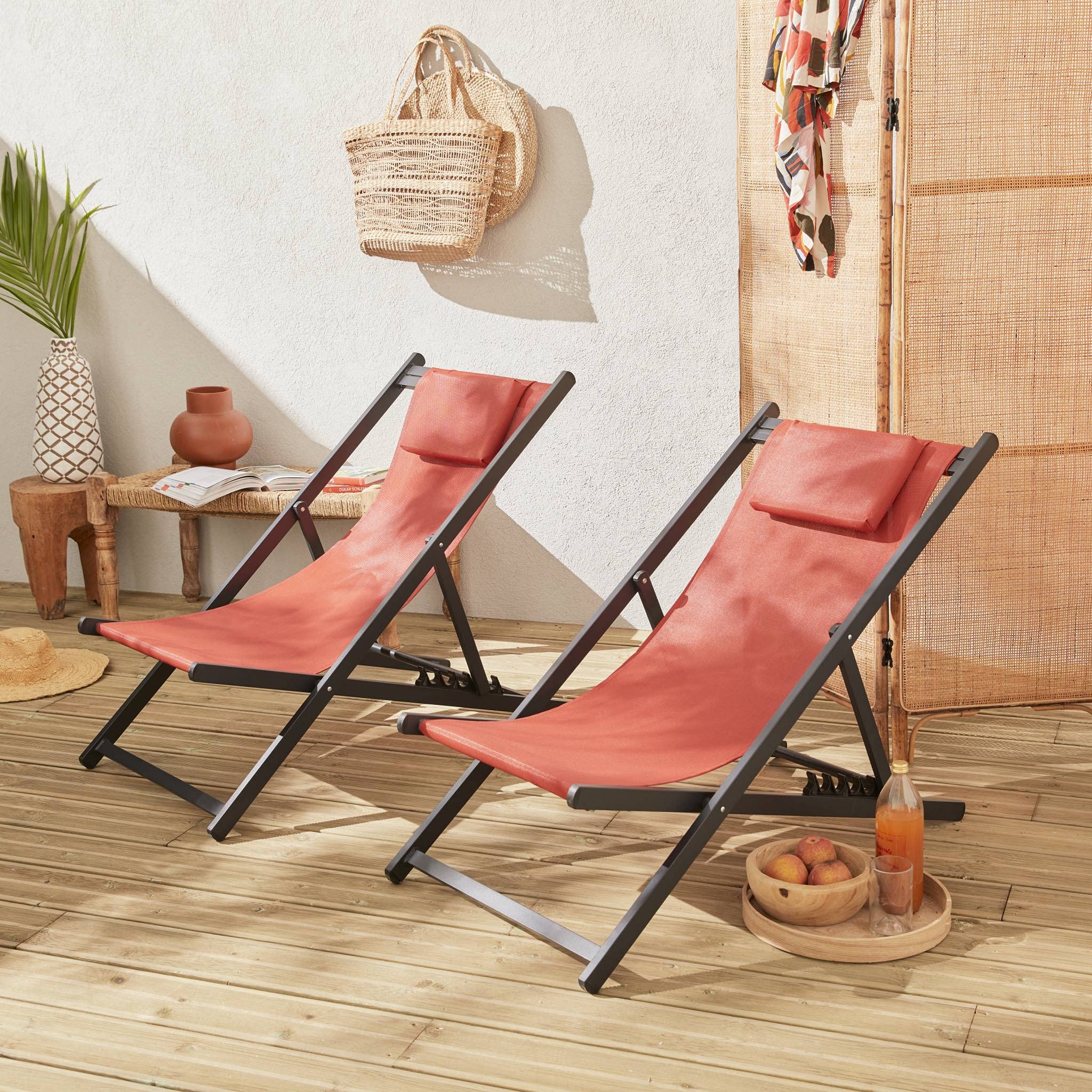 Set 2 sedie sdraio in alluminio textilene multiposizione Terracotta - 99x88.5x58 cm