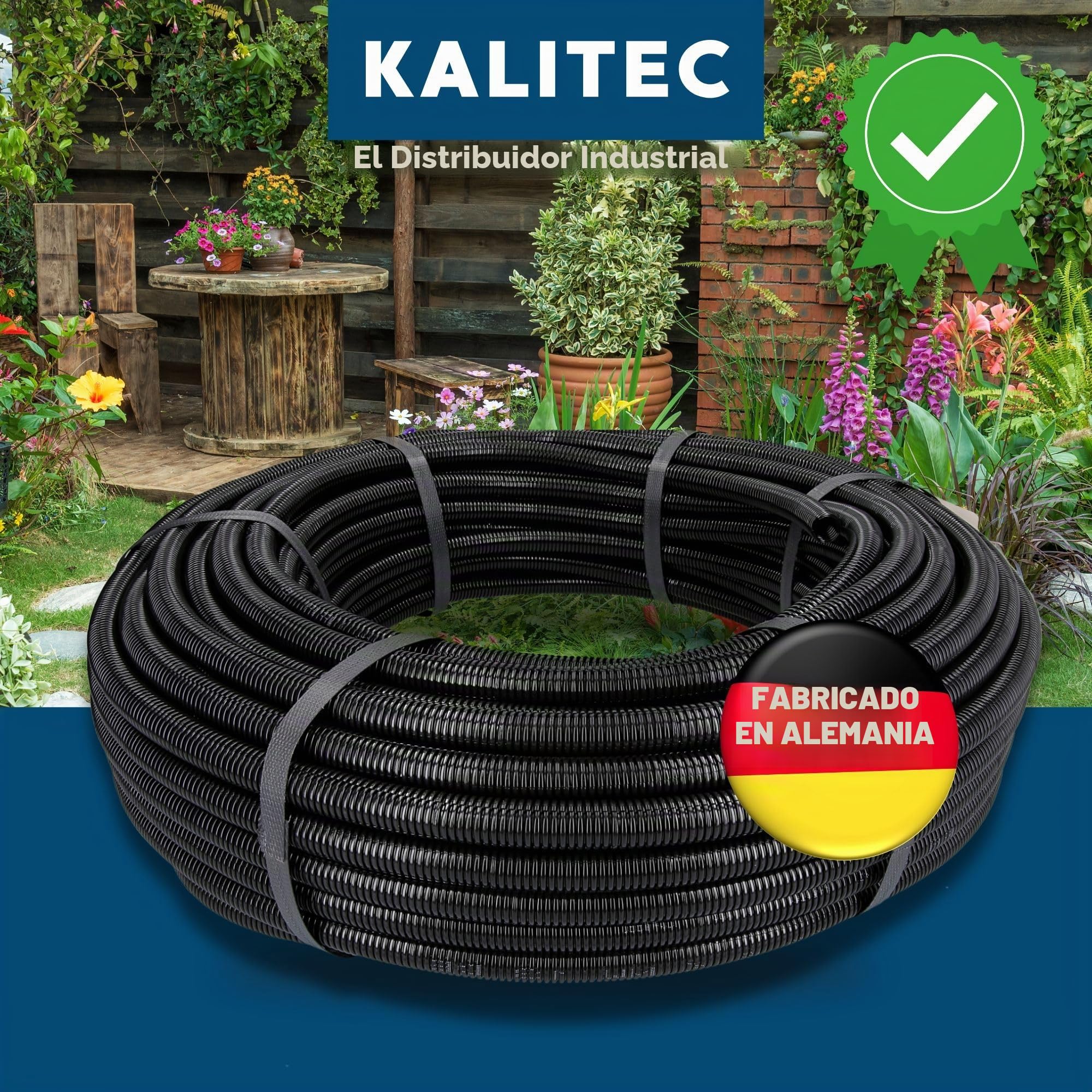 Kalitec 10m Tubo Corrugado de 2 Piezas - Protector de Cables UV 21,3mm | Manguera flexible divisible para instalaciones solares y fotovoltaicas. Resistente a martas y altas temperaturas.