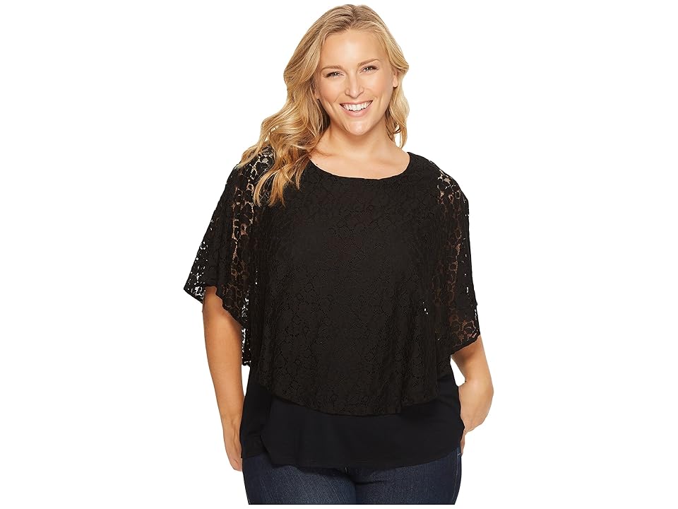 

Karen Kane Plus Plus Size Layered Lace Top (Black) Women's Clothing