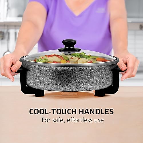 Vista 34 de OVENTE Wok eléctrico con revestimiento antiadherente, sartén de tamaño familiar de 13 pulgadas, potencia de 1400 W, temperatura ajustable, tapa