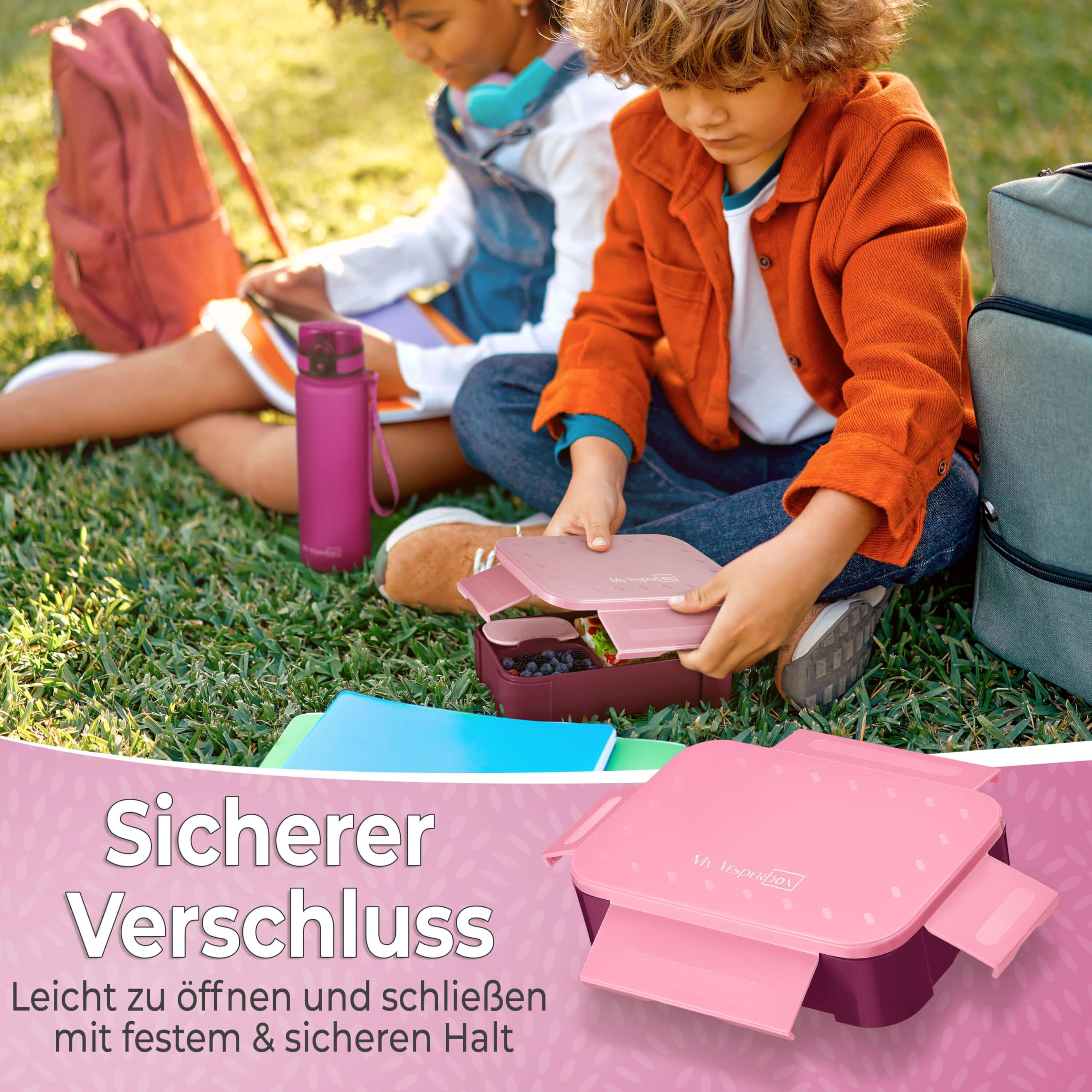 My Vesperbox - Mini Lite Set – Bento Box & Trinkflasche 500ml – Lunchbox mit variablen Fächern – Brotdose für Kinder – auslaufsicher, BPA-frei – ideal für Schule & Kindergarten