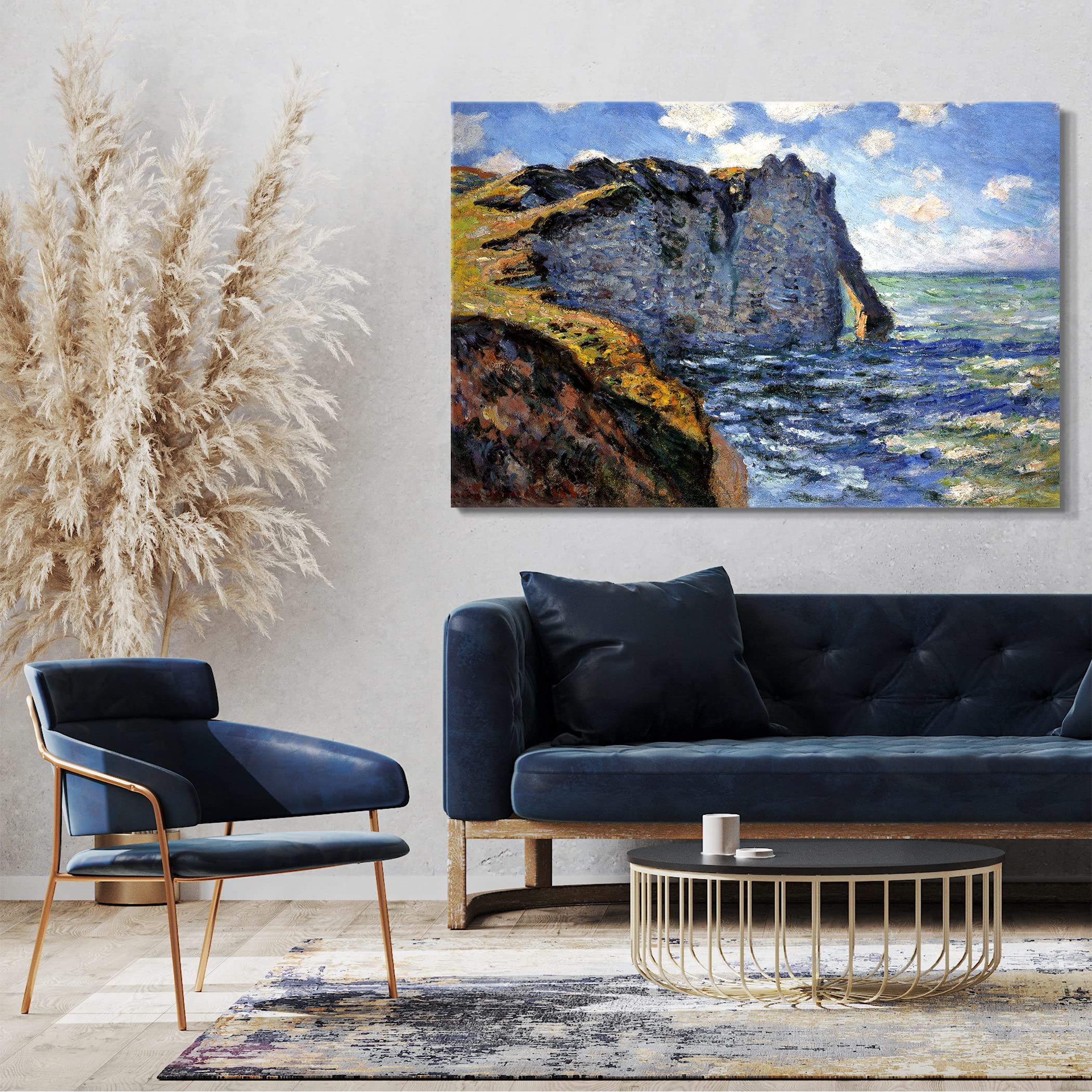 Tableau Toile Monet - Falaise D'Étretat - Reproduction Sur Mesure - Encadré - Fabriqué En Italie