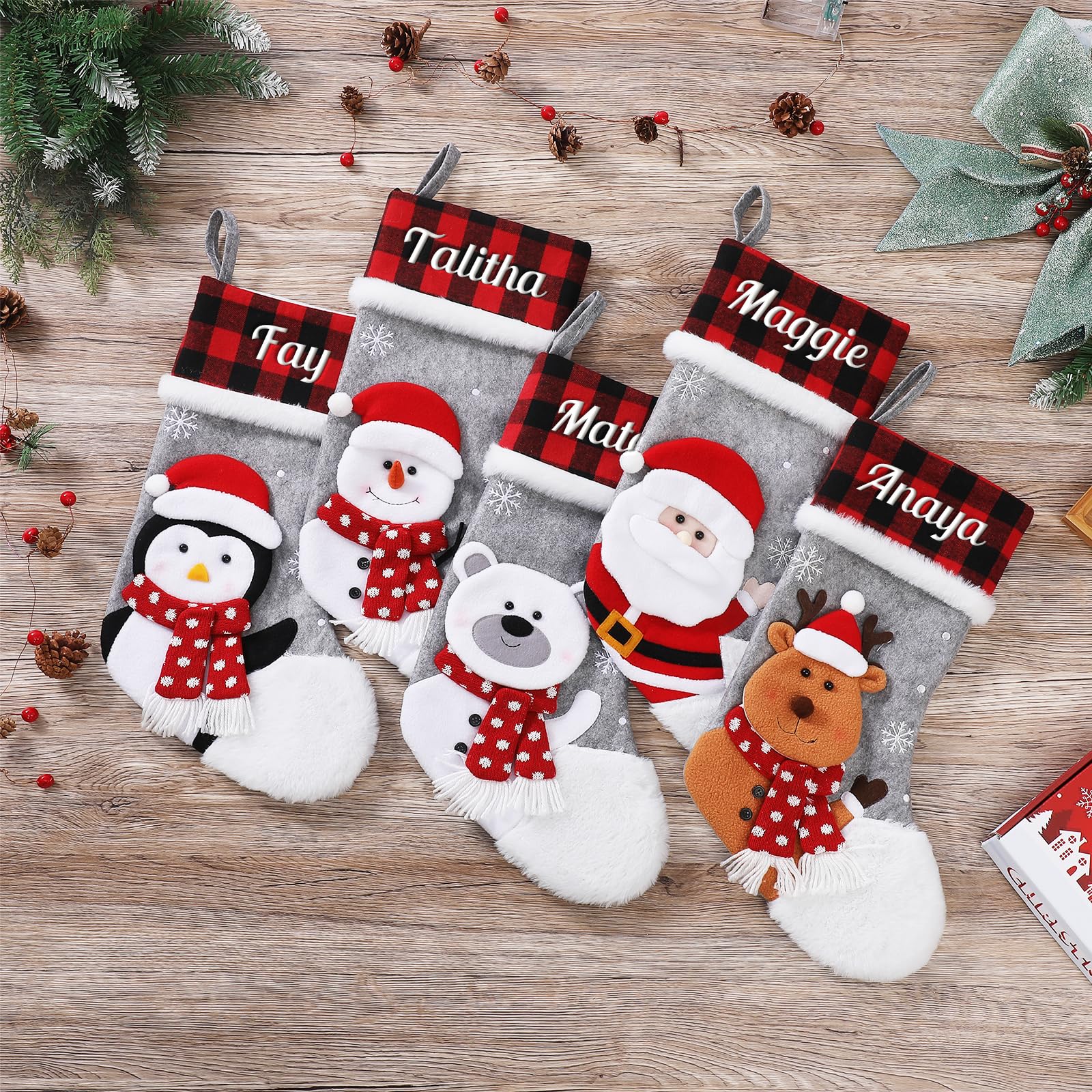 SearchI 5er Personalisierte Weihnachtsstrümpfe Nikolausstrumpf Christmas Stockings,Personalisierter Weihnachtsstrumpf zum Aufhängen&Befüllen Kamin Hängende Ornamente Geschenkhalter für Weihnachtsbaum