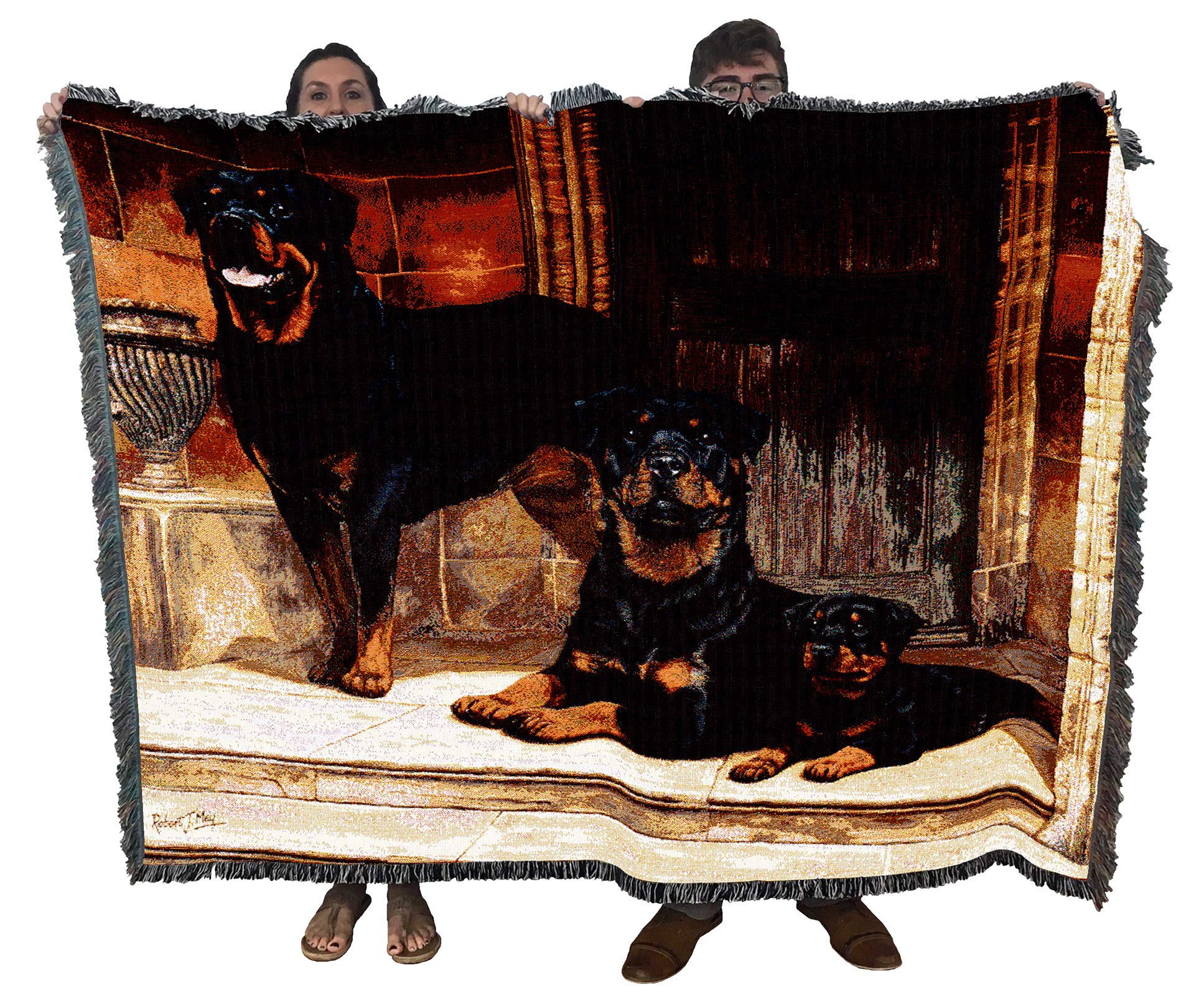 Pure Country Weavers Rottweiler Dog Woven Blanket by Robert May - Gift Cotton Tapestry Throw - Made in The USA - 72" x 54"