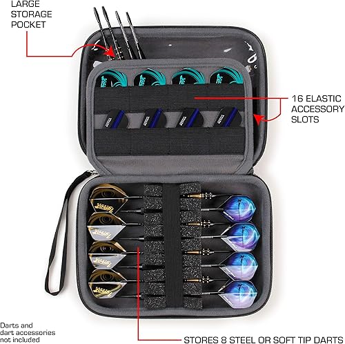 Miniatura 2 de USA Gear Estuche rígido para dardos – Funda protectora de almacenamiento para dardos (8), puntas, vuelos, ejes, sacapuntas, más accesorios –