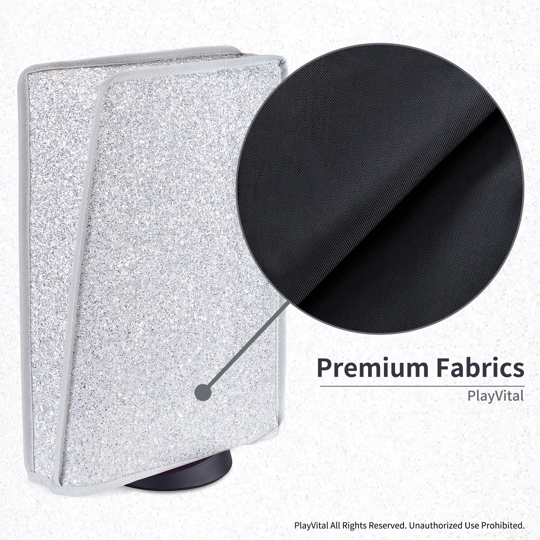 PlayVital Funda Antipolvo Vertical para ps5 - Cubierta Protectora Antirrayas y Anti-Agua, Doble Capa con Forro Suave, Compatible con ps5 Digital & Estándar, Accesorio para Consola (Plata Brillante) - 5