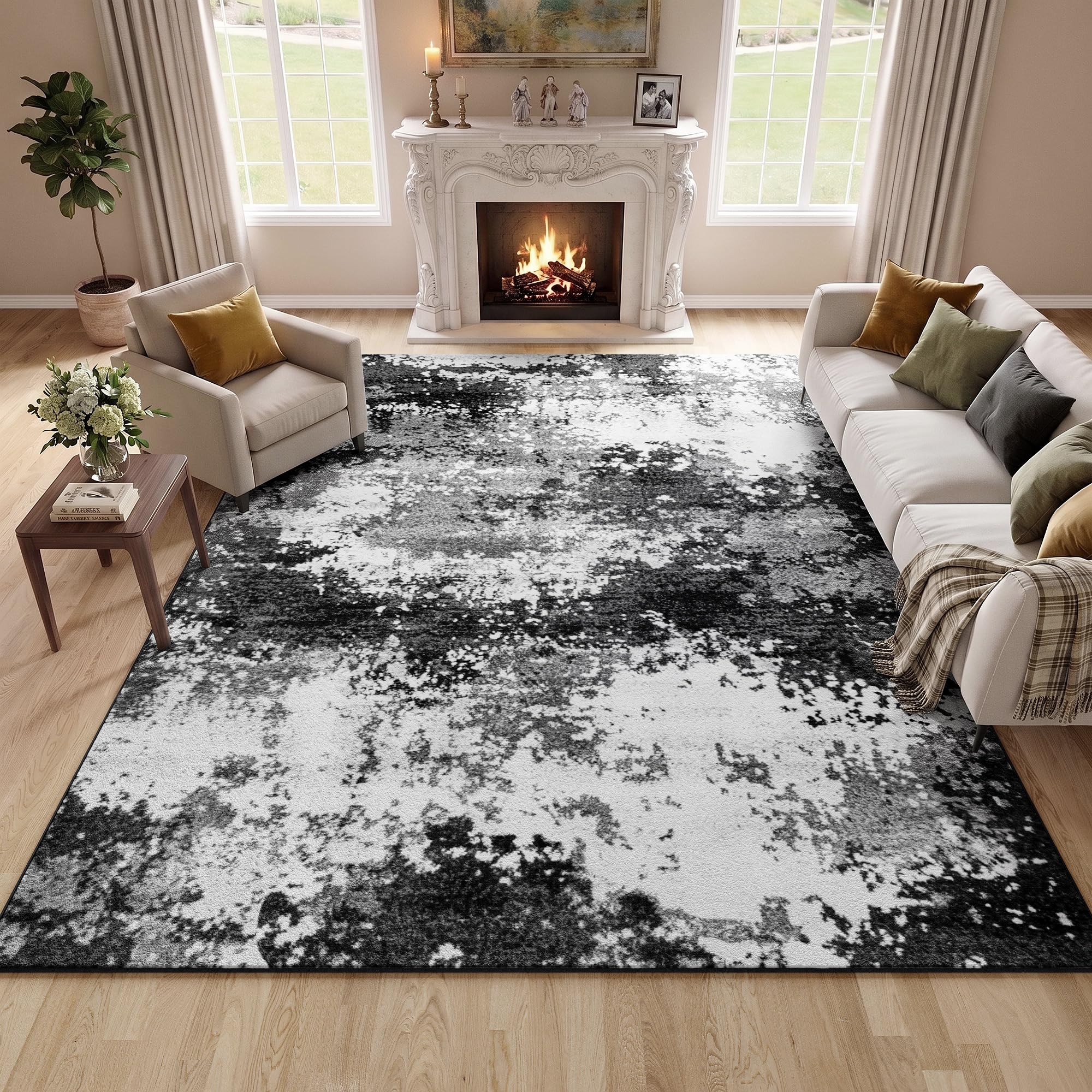 Black Washable Area Rug 5x7ft