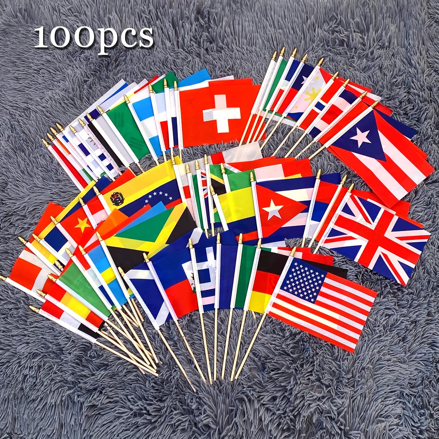 100 Countries International World Flags on Wooden Stick Small Mini Hand Held Flags for Sports Events,International Festival,5x8 Inch - Image 5