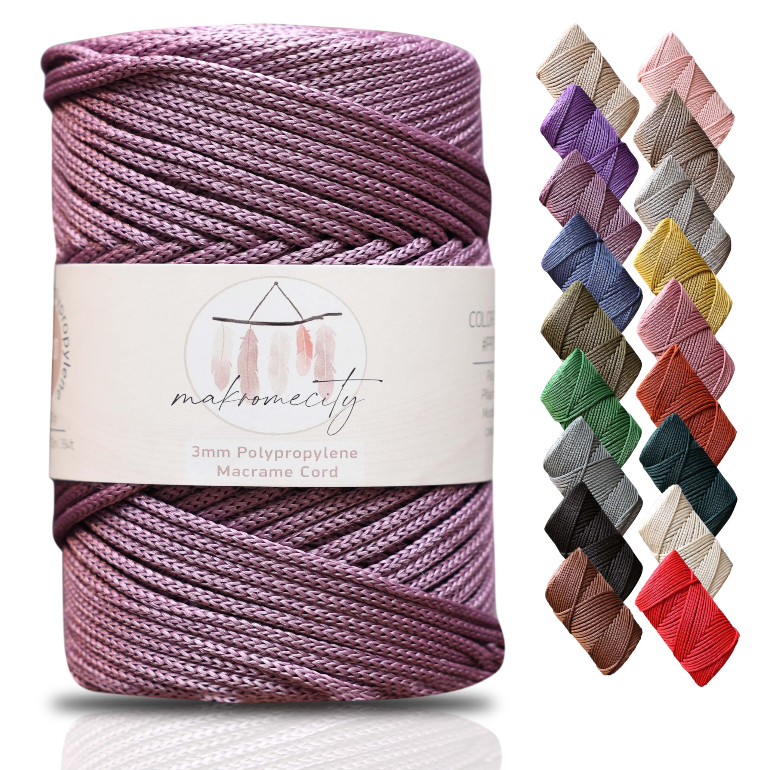 Makromecity Plum Premium Polyester Macrame Cord, 3Mm X 131 Yards (394 Feet), Perfect For Wall Hangings, Bags, Underplate, Rug