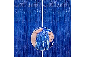 PartyWoo 2 pcs Royal Blue Foil Fringe Curtain
