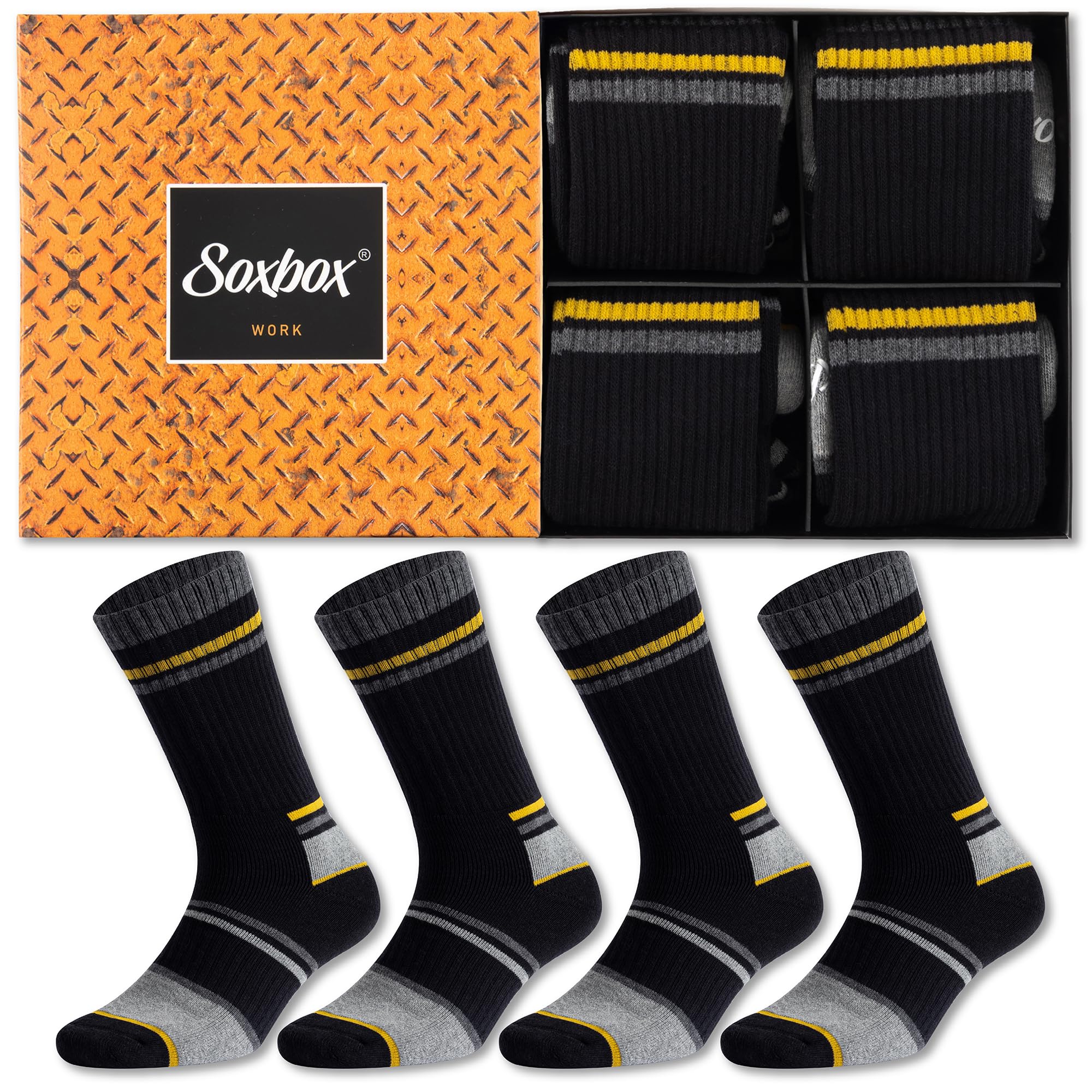 Soxbox 4PK Mens Work Socks - UK 6-9/EU 39-43 - Black