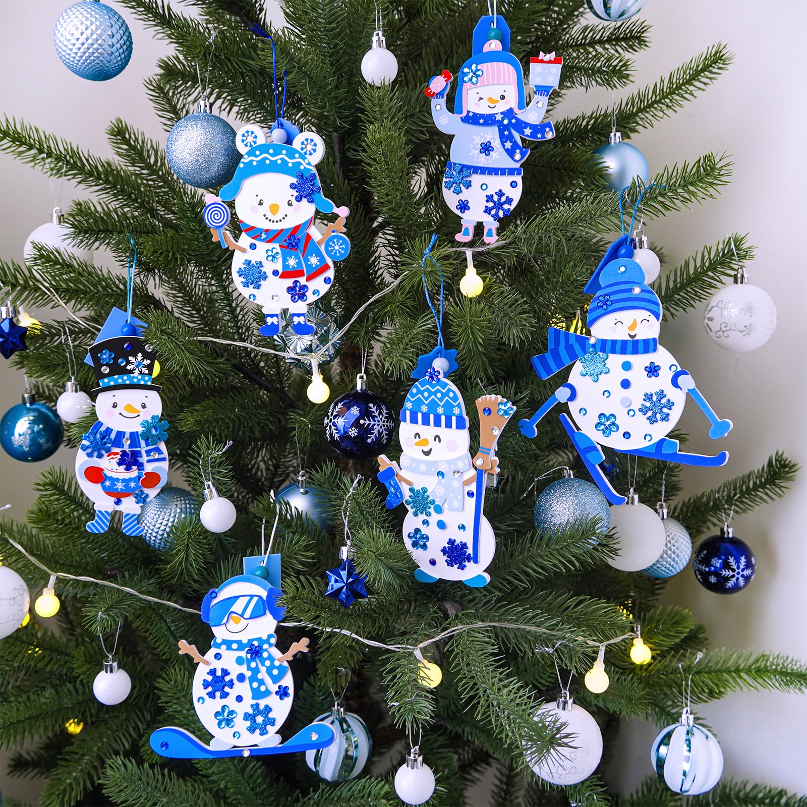 Winlyn 24 set di kit di artigianato natalizio artigianato invernale fai da te vacanze pupazzo di neve ornamenti decorazioni pupazzo di neve adesivi in schiuma festivi arti e mestieri di Natale per
