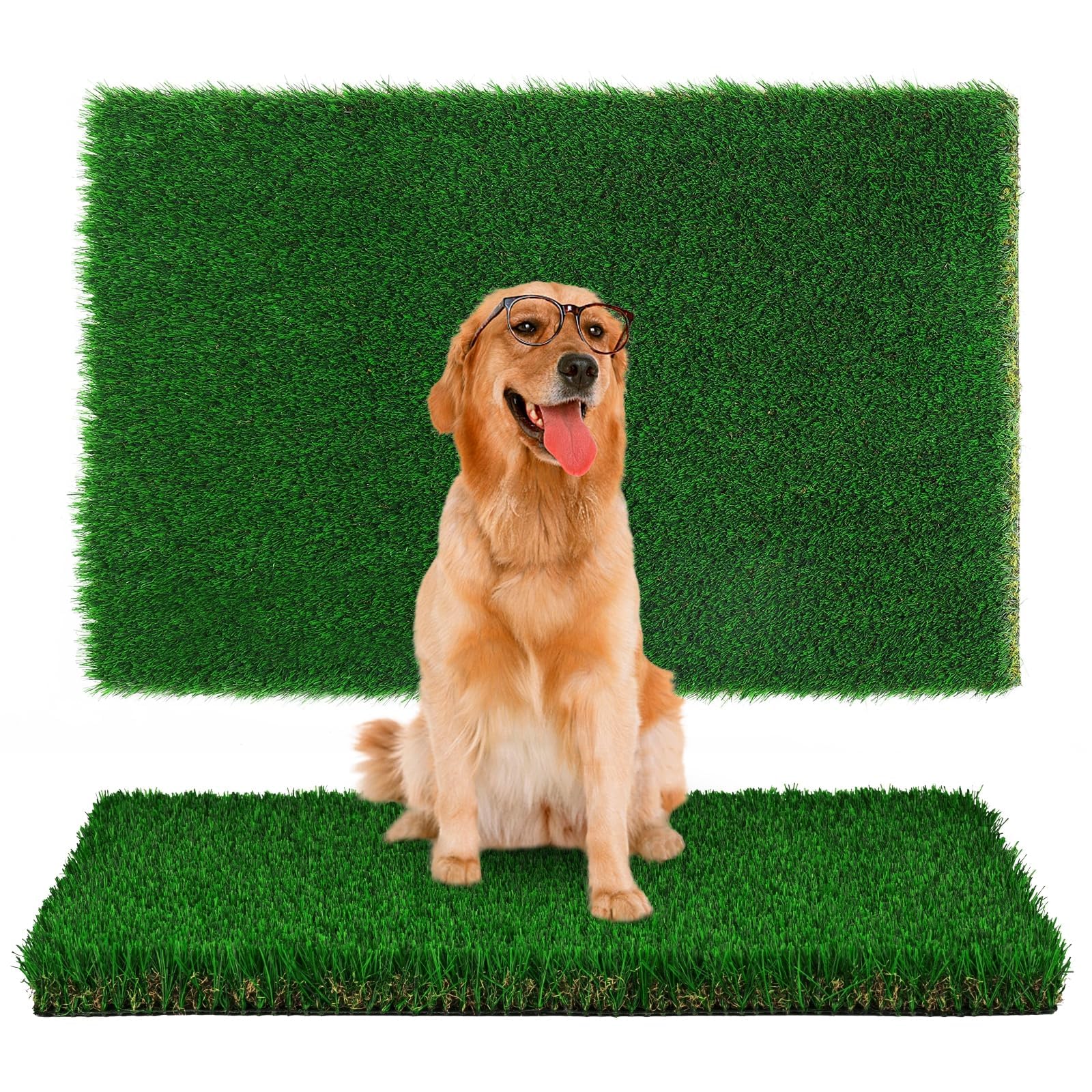 Mumoo Bear Dog Grass Toilet, Large size 46 x 58.5 cm, Indoor Outdoor Dog Potty Systems, Portable Toilet with Fake Grass and Tray, Reusable Trainer Tray for Puppy Training（1Pack）