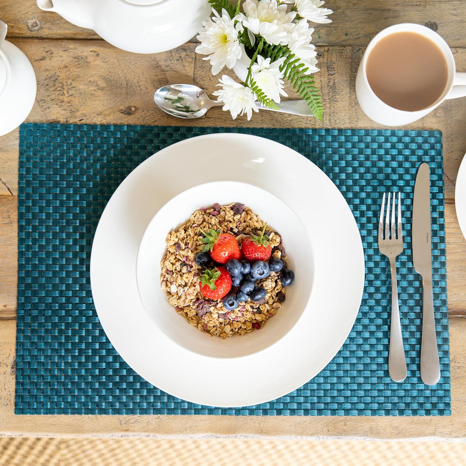 KitchenCraft KC Blue Woven Vinyl Placemat, 45 x 30 cm - Turquoise Weave, PVC-Polyester, 45 x 30 x 0.1 cm