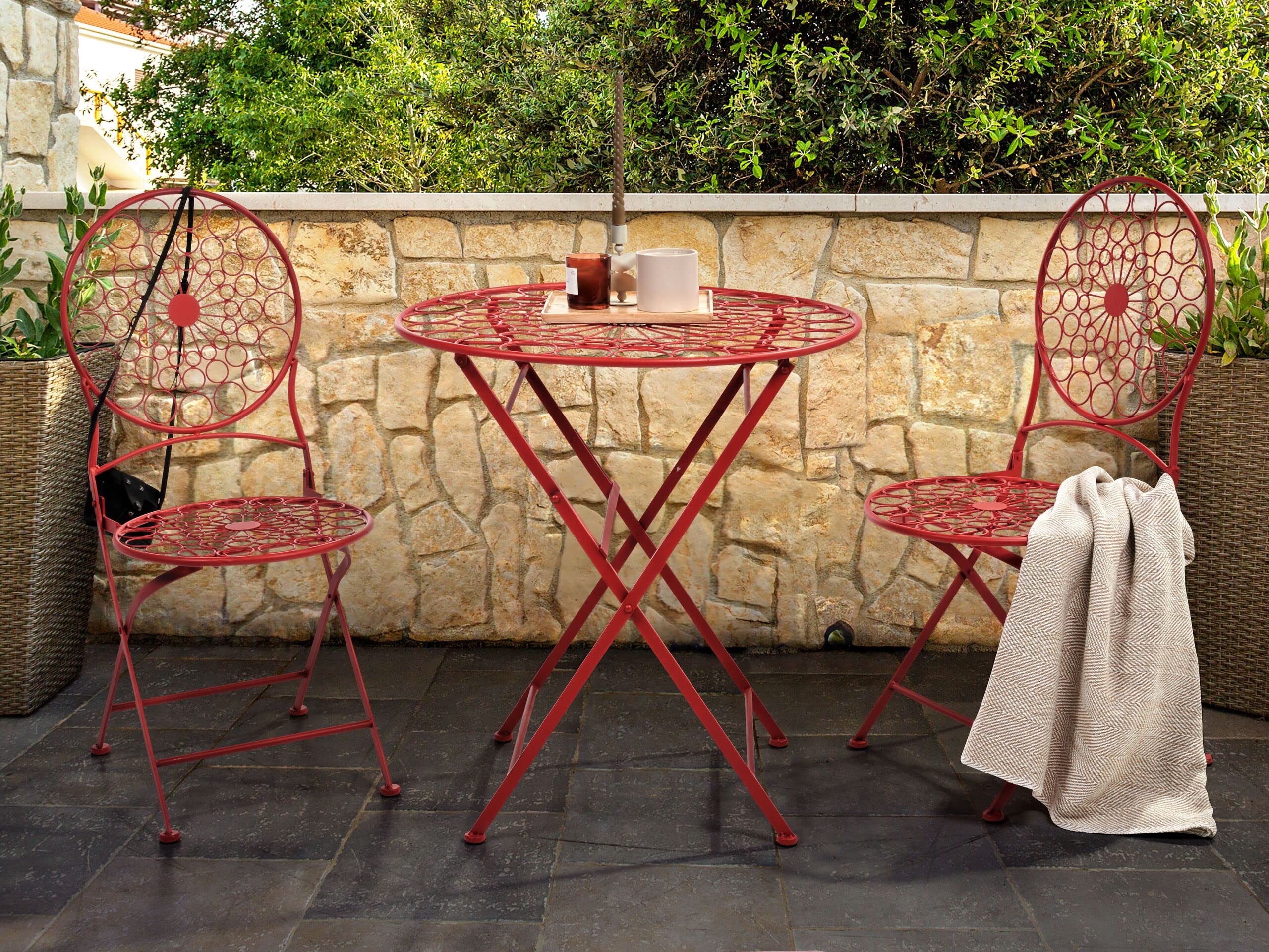Garten Bistro Tisch zusammenklappbar Metall Provence Stil Rot Scario