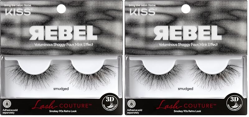 Cílios Postiços KISS Lash Couture Rebel Collection, Smudged, 14 mm, Fibras Sintéticas Faux Mink, Pacote com 2
