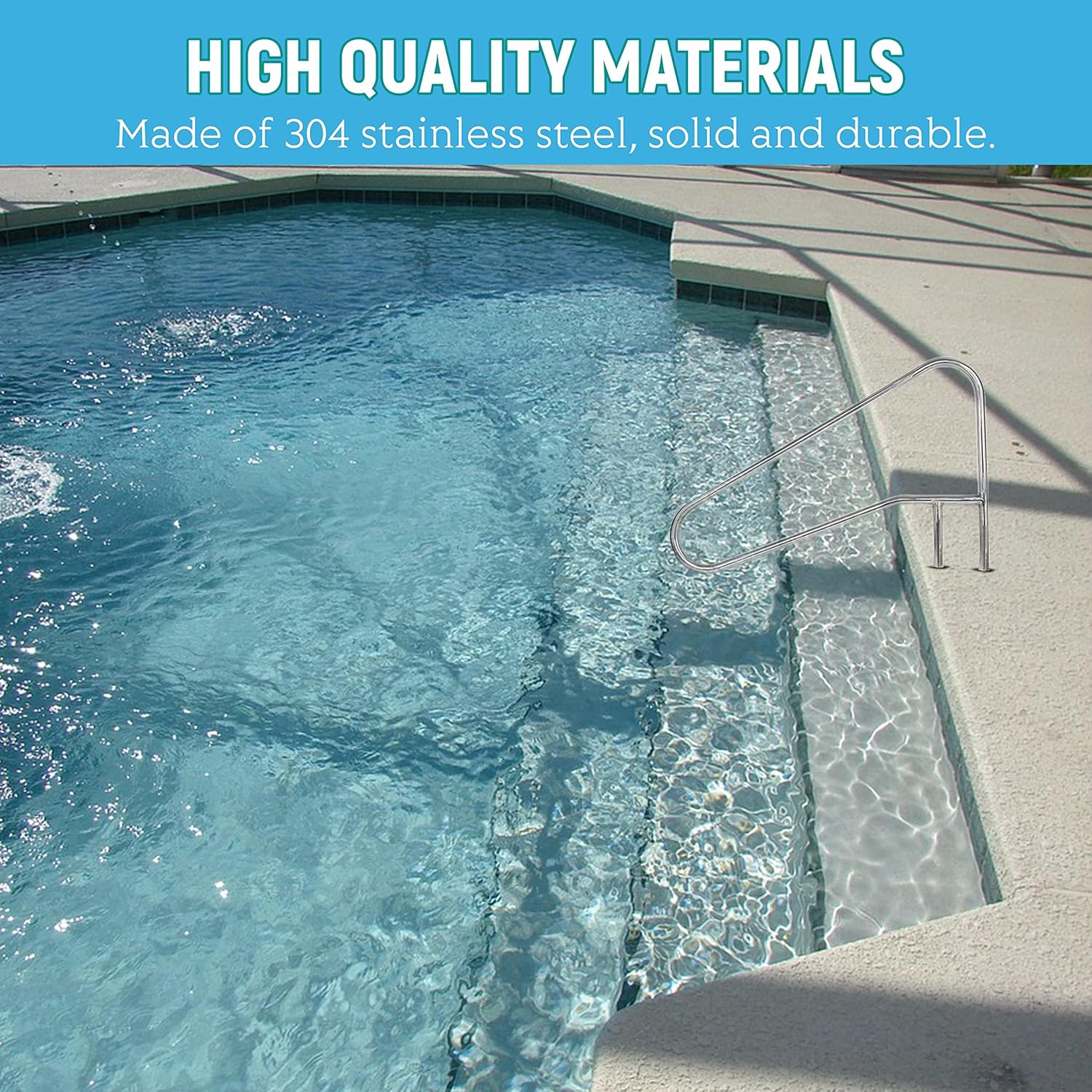 KUAFU Pool Handrail Grab Rail, Swimming Pool Bend Handle Stair Rail for Inground Pool 49.5"X35.5" Stainless Steel 300lbs Load Capacity - Image 5