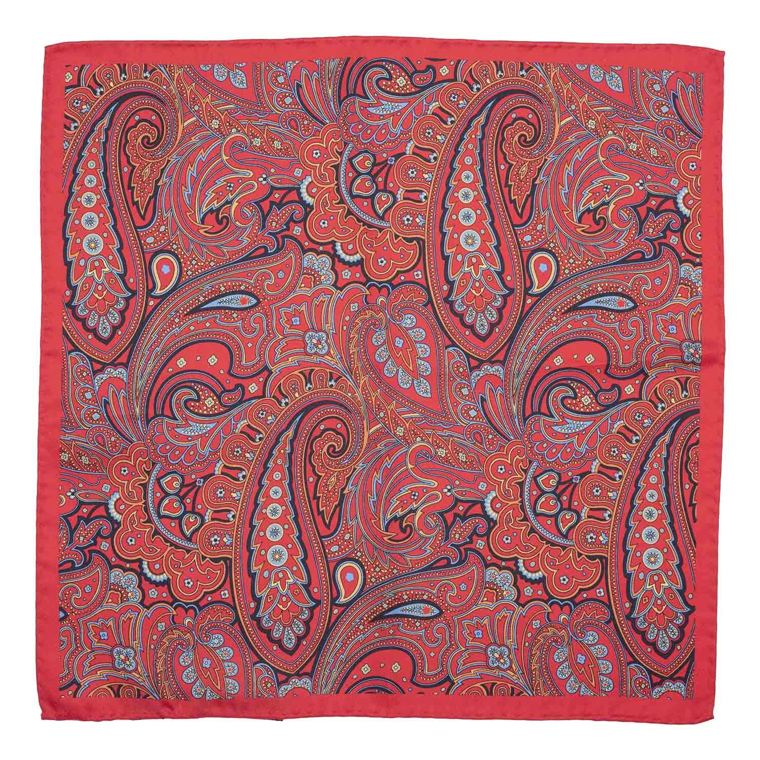 the tie hub Paisley Printed Red Silk Pocket Square For Men-picture-37