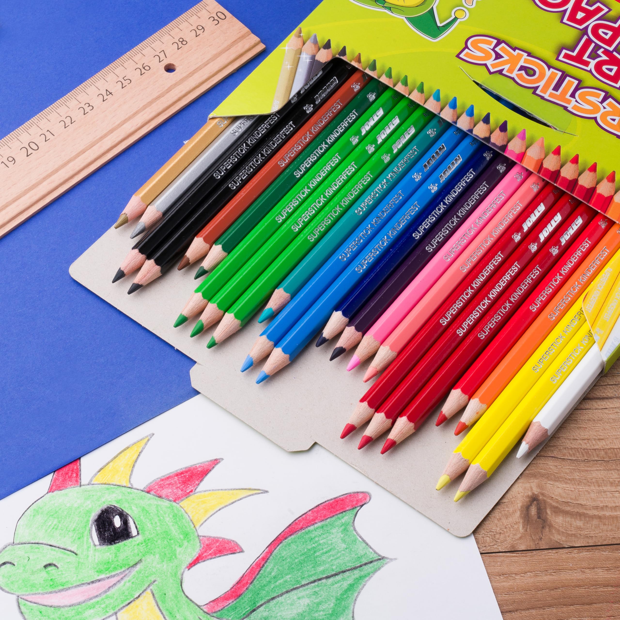 JOLLY Supersticks Smart-Pack - Confezione da 24 matite colorate, per bambini, resistente alla rottura, colori vivaci, per la scuola, doppio e triplo, per penne, pittura, disegno, materiale scolastico