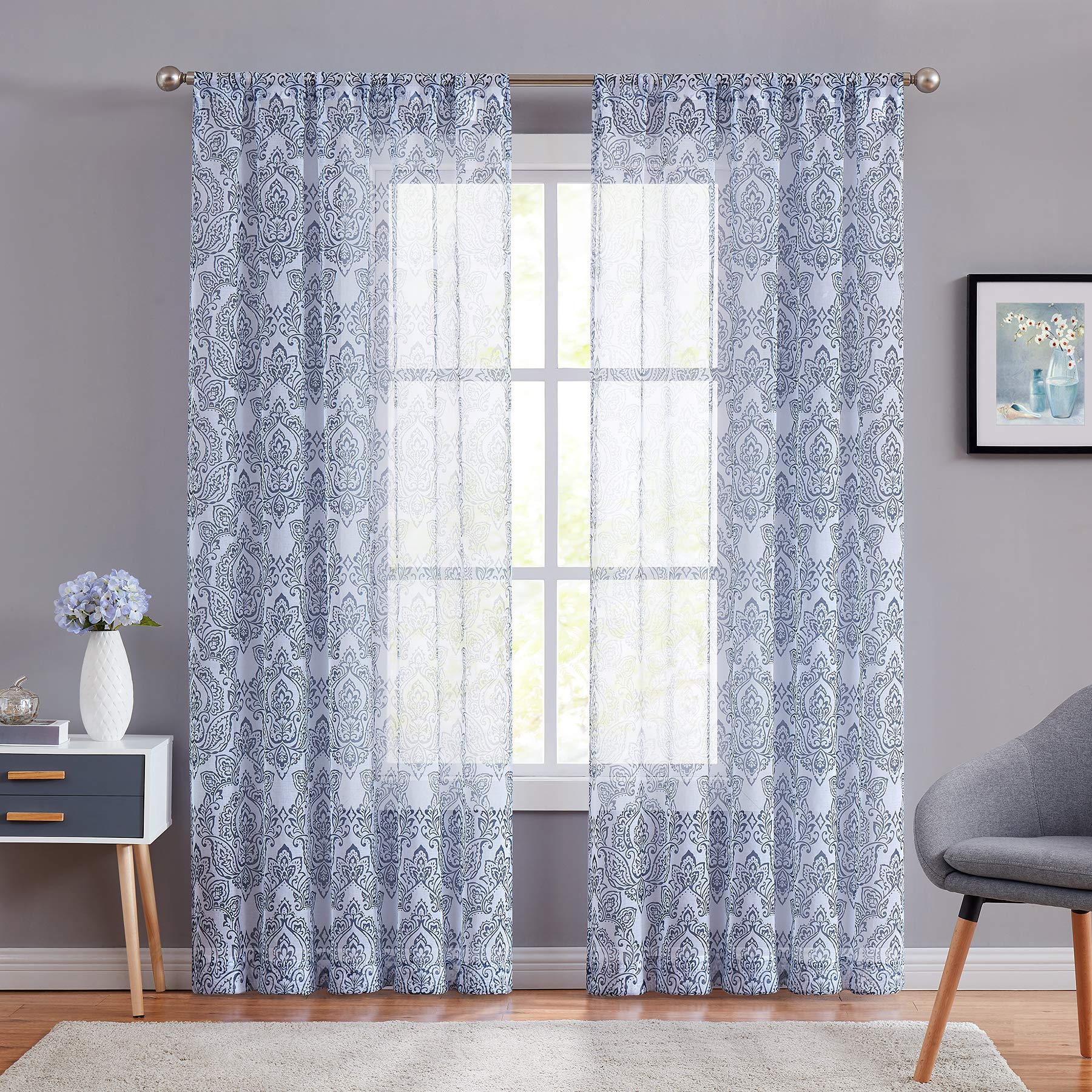 Damask blue curtains