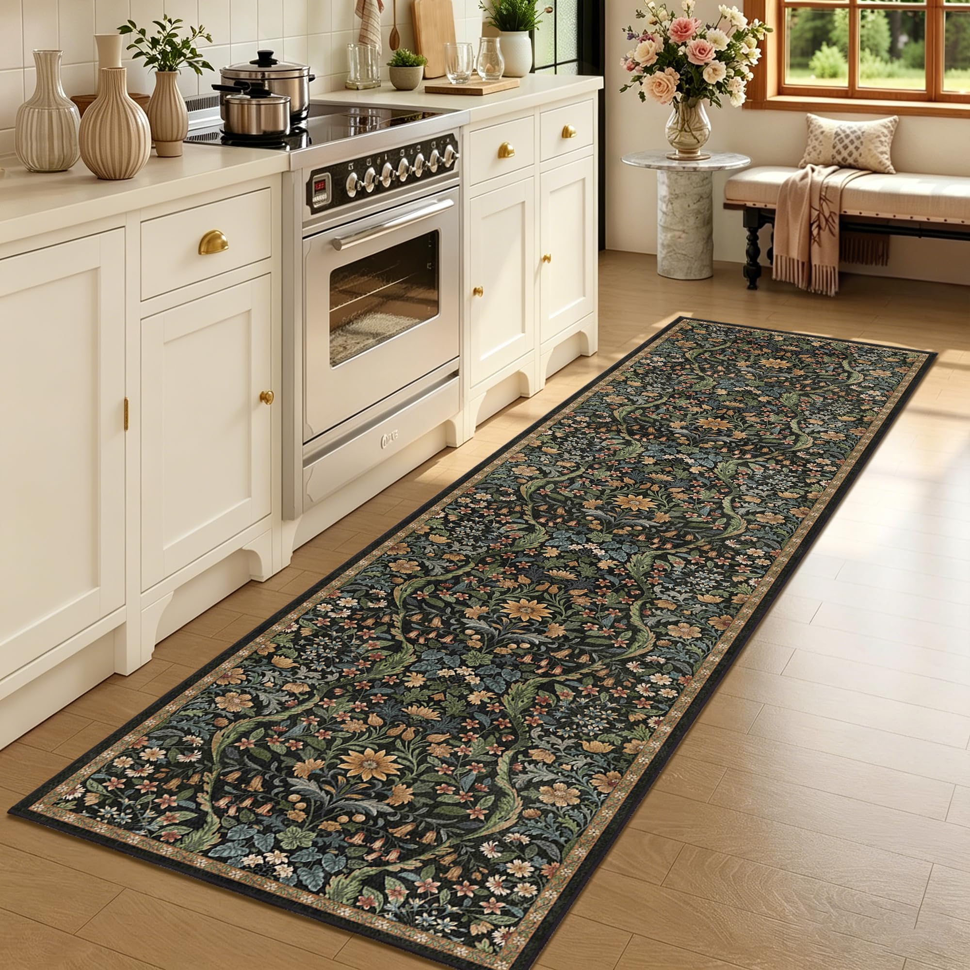 2x8 Floral Runner Rug for Kitchen Washable Hallway Runner Rug