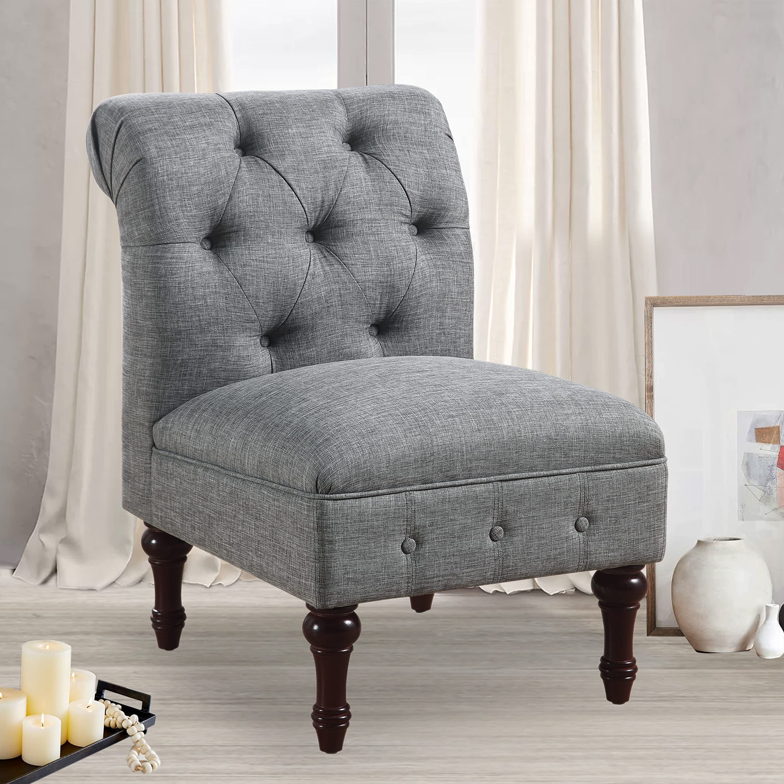 Rosevera Larkin Upholstered Tufted Fine Polyester Chair Loveseat Sofa Bench with Armless Design Easy Assembly for Living Room Bedroom, Grey
