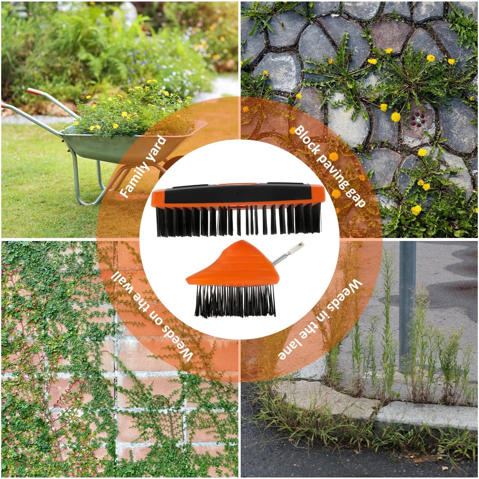 Besen Draußen Bodenbürste, Garten-Gehweg, einstellbare Länge, Drahtbürstenkopf, Unkrautjäten, Garten-Reinigungswerkzeug