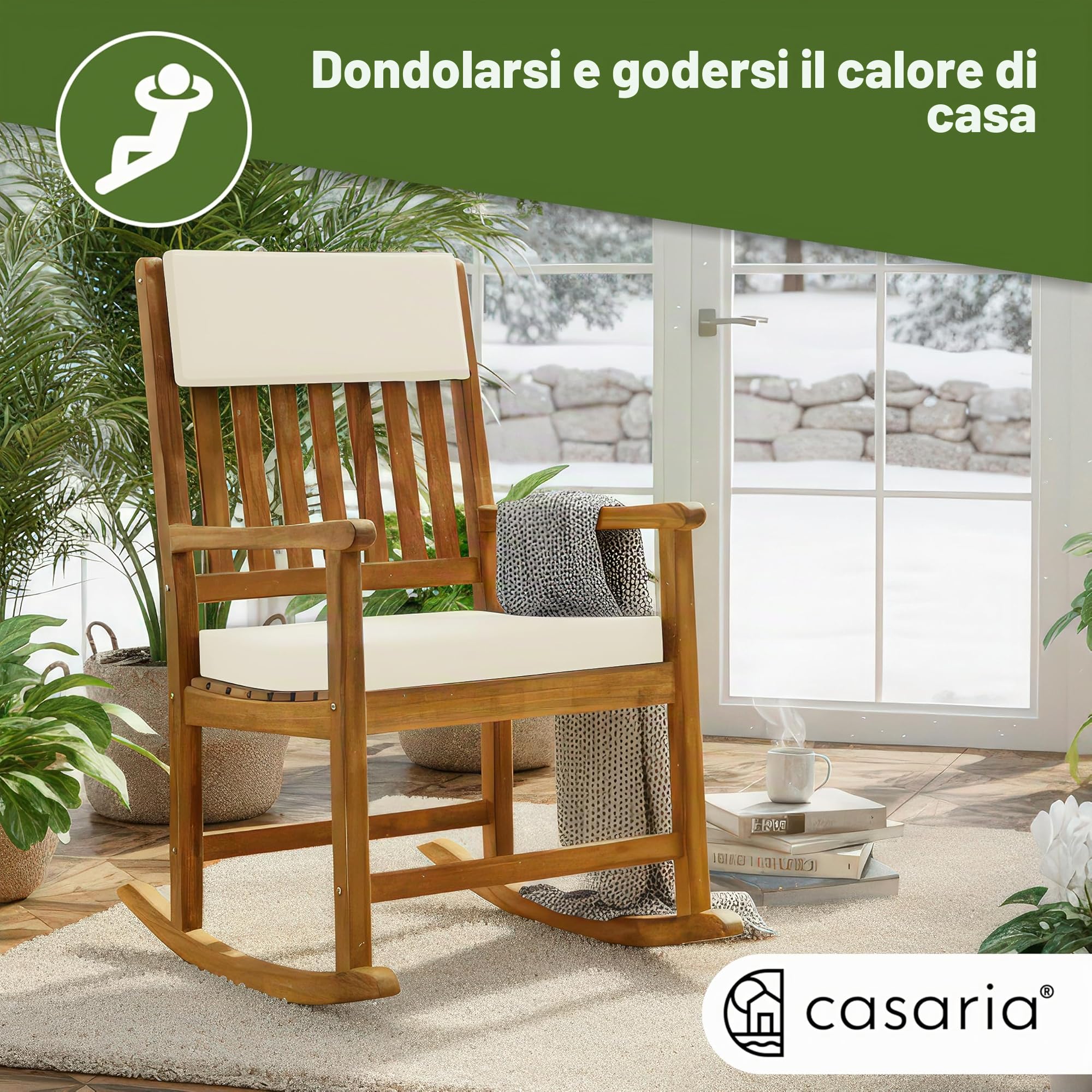 Deuba Sedia a dondolo cuscini icnlusi legno d' acacia relax seggiola basculante da giardino veranda mobili da esterno