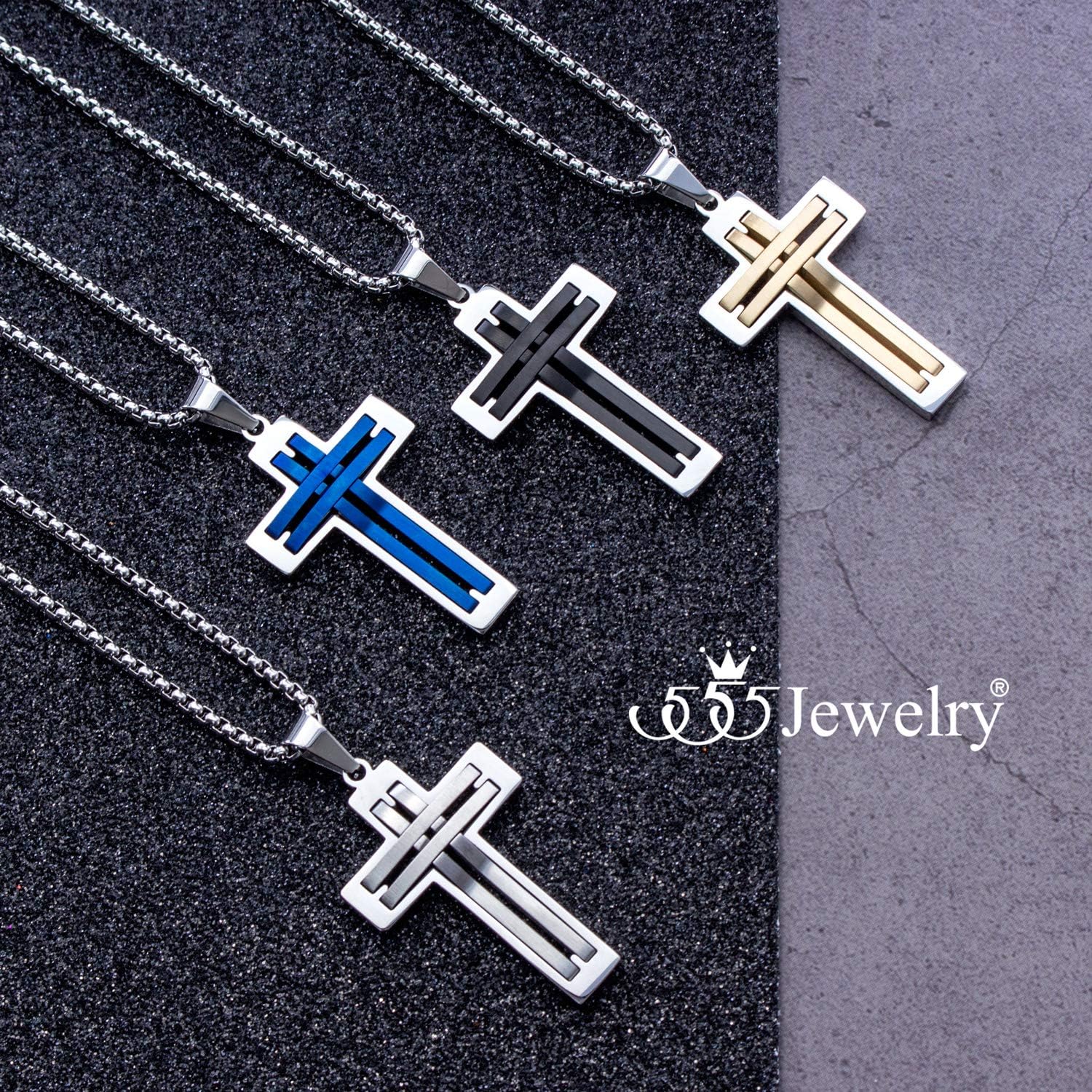 555Jewelry Stainless Steel Cross Necklace Pendant for Men and Women 16-24" Chain - Image 6