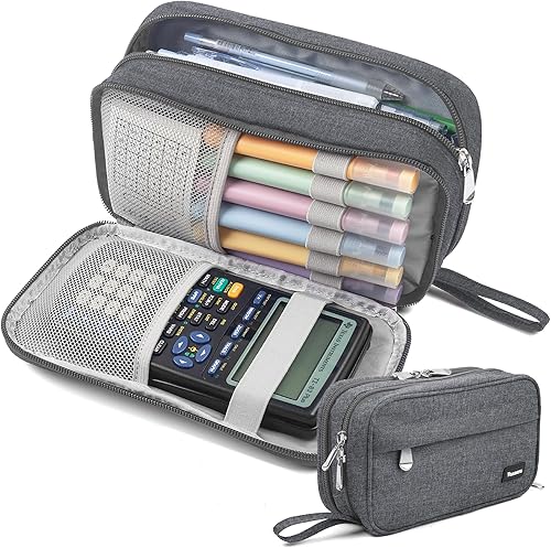 Miniatura 10 de Estuche para lápices de gran capacidad, estuche de almacenamiento grande para rotuladores, bolsa duradera de 3 compartimentos, organizador de