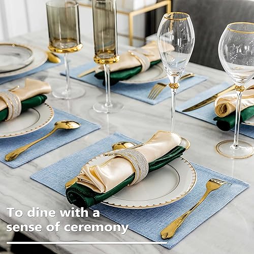 Vista 115 de Home Brilliant Juego de 4 manteles individuales de lino azul, resistentes al calor, manteles individuales para mesa de comedor, manteles Índigo