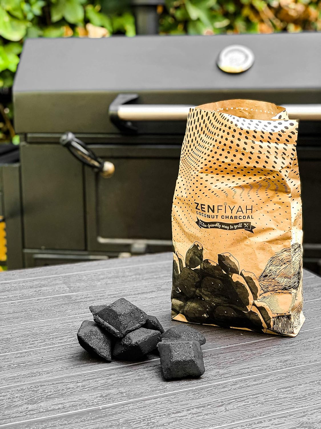 Zenfiyah Coconut Shell Charcoal Briquettes BBQ Grilling Eco Friendly 9 lbs ( 4bags of 2.25 lbs) : Patio, Lawn & Garden