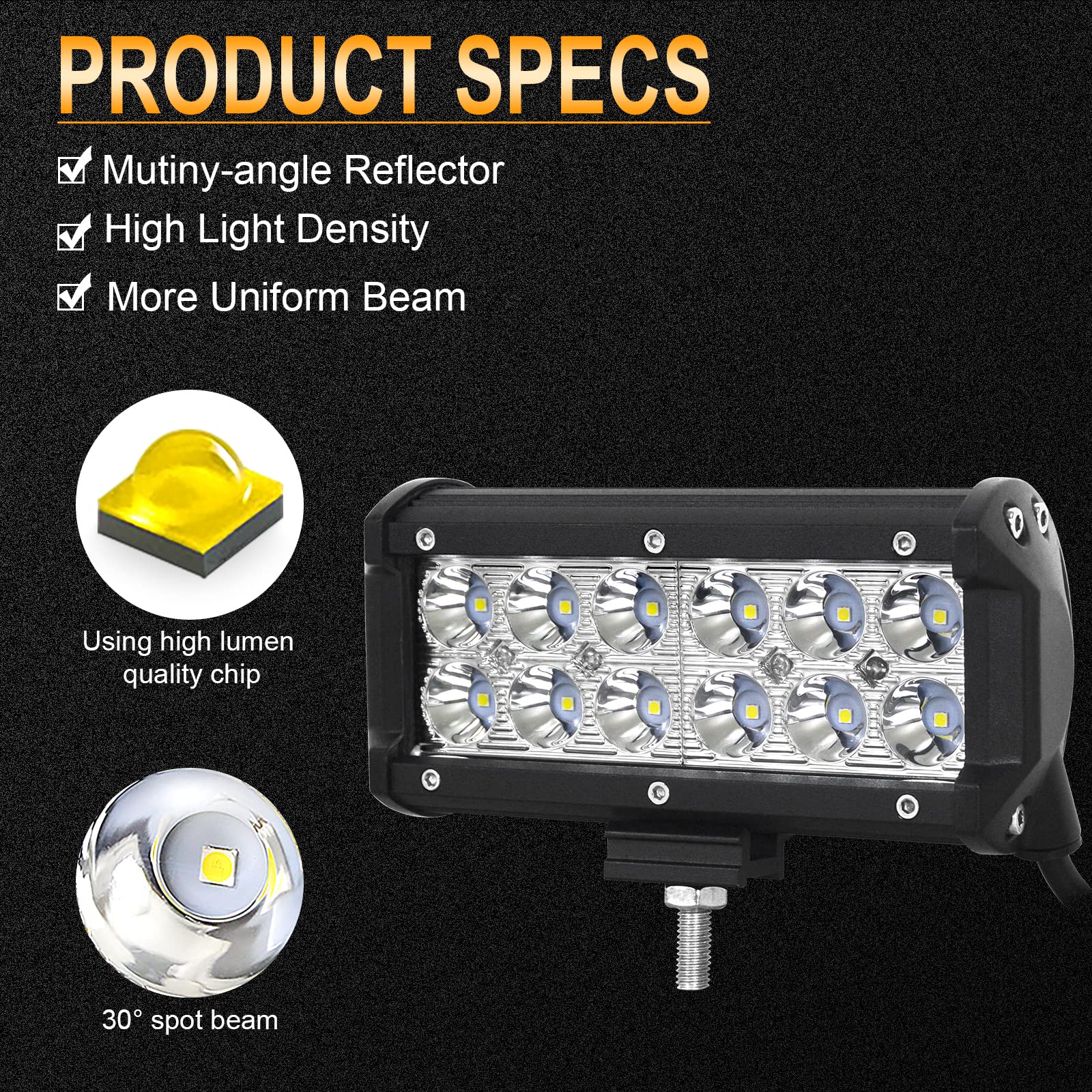 RIGIDON 6 Pcs Faros Trabajo led, 7 Pulgadas 36W, Spot lámpara para Off Road camión Coche ATV SUV 4x4 Tractor, Spotlights lámpara de conducción 6000K Blanco, Foco led 12v 24v