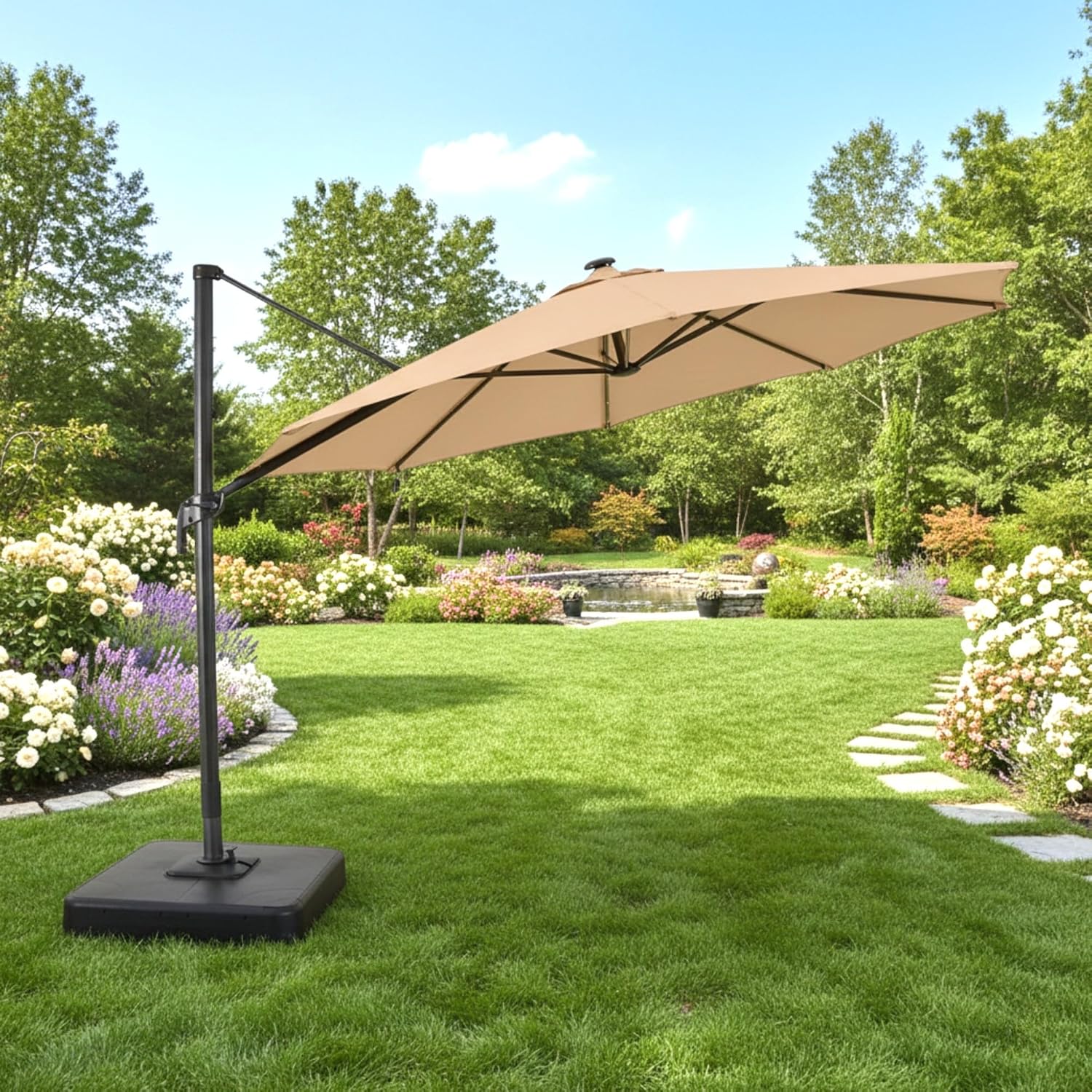 Garden Winds Heavy Duty Reinforced Replacement Canopy Top Cover Compatible with The 69745277, 69745276 Everhome 11' Round Solar Umbrella 2021-2022 - Classic Sand, Riplock 500