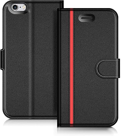 COODIO Funda iPhone 6S Plus, Funda Cuero iPhone 6 Plus, Funda Cartera iPhone 6S Plus Case con Magn?tico/Billetera/Soporte para iPhone 6S Plus/iPhone 6 Plus, Negro/Rojo