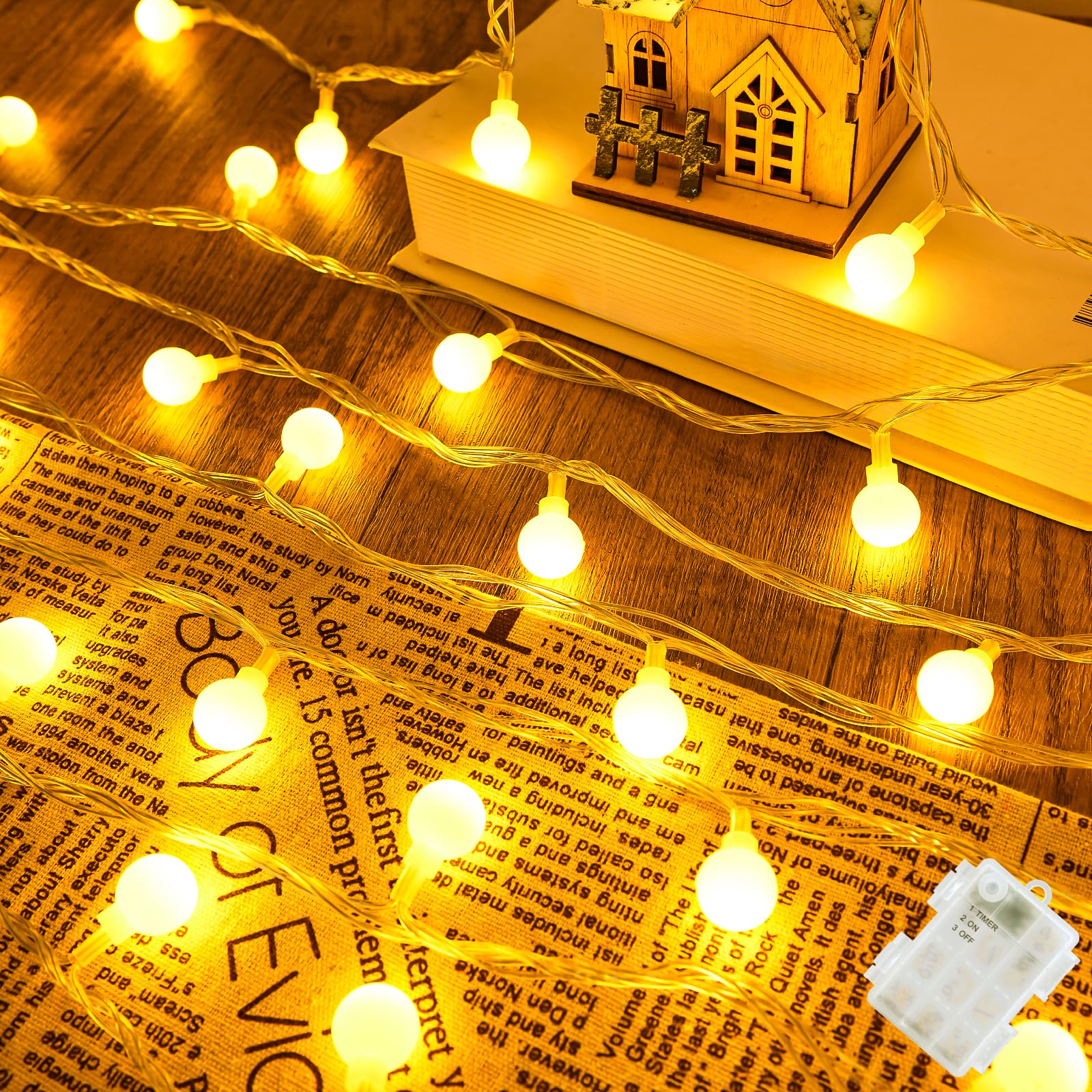 Batterie-Lichterkette 3m – 30 LED Warmweiß, IP65 Wasserdicht, Mit Timer, Für Garten, Party & Weihnachten