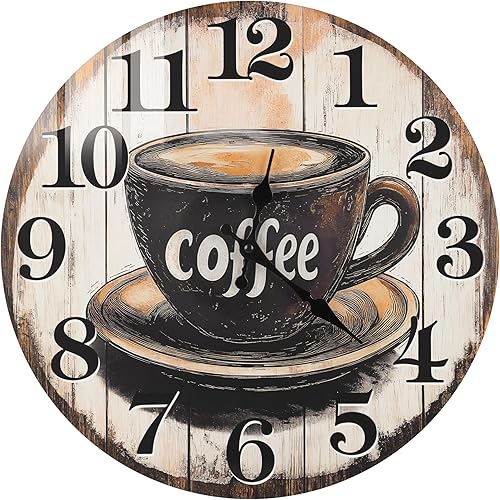 Miniatura 12 de Reloj de Pared de Cocina Horizent, Reloj de Pared Vintage de Vidrio con Letrero de Café, Relojes de Pared Operados con Pilas - 20 cm Café de 8