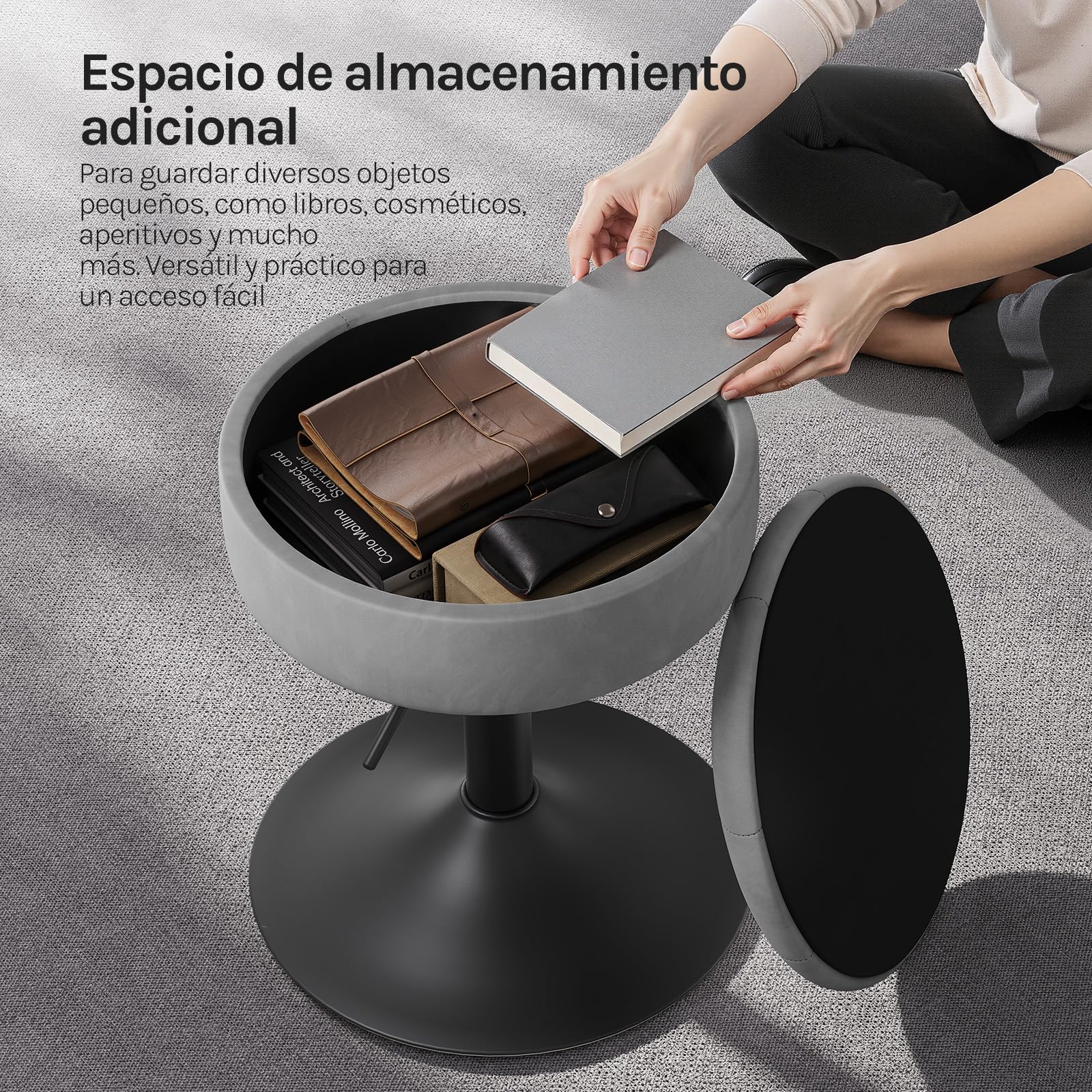 WOLTU Taburetes de Tocador, Tapa Extraible, Gris Oscuro