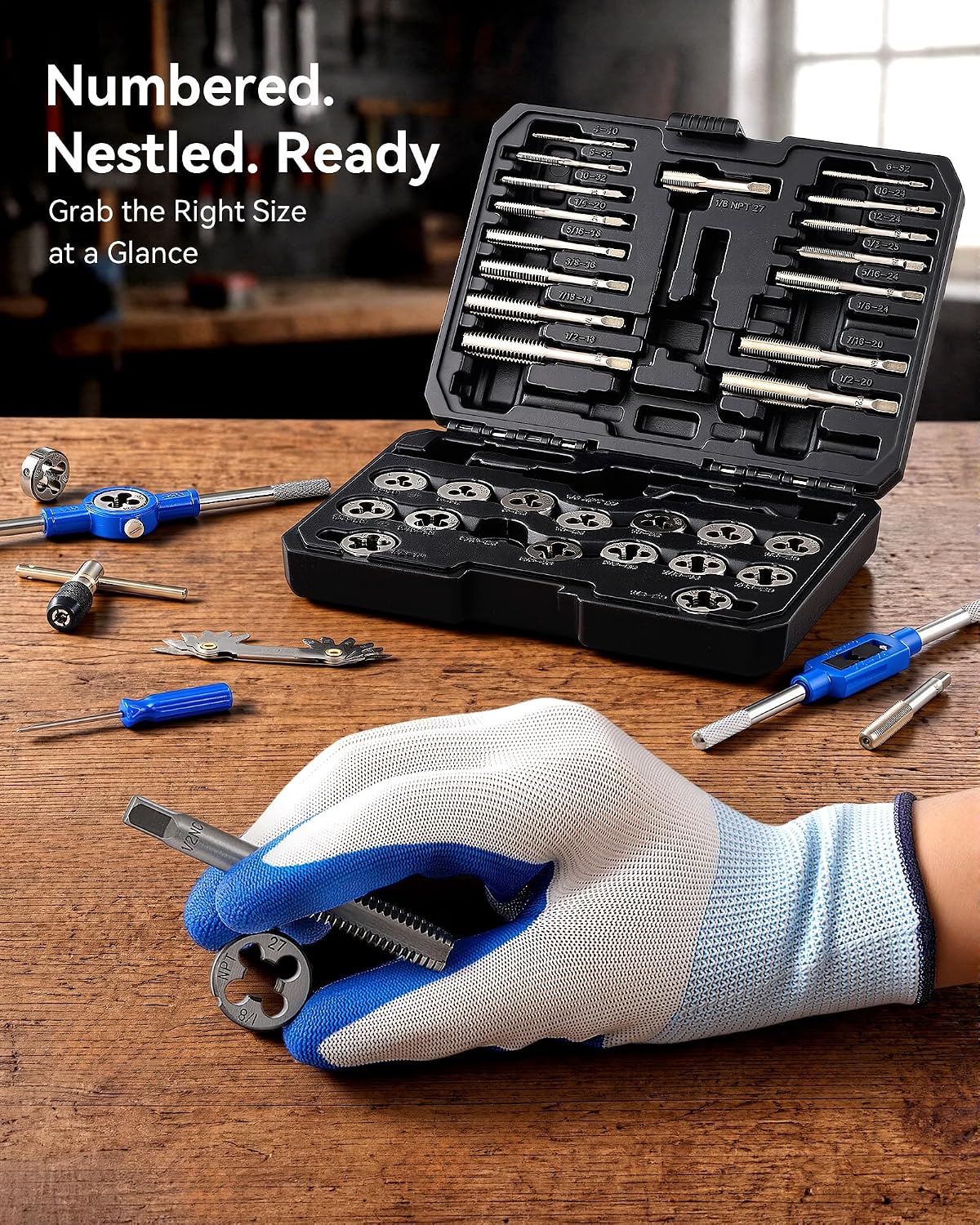 OMT SAE Tap and Die Set, Thread Repair and Cutting Kit with Wrenches