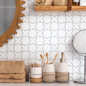 Metro 2" Star Matte White with Matte White Cross Porcelain Mosaic Floor and Wall Tile Sample